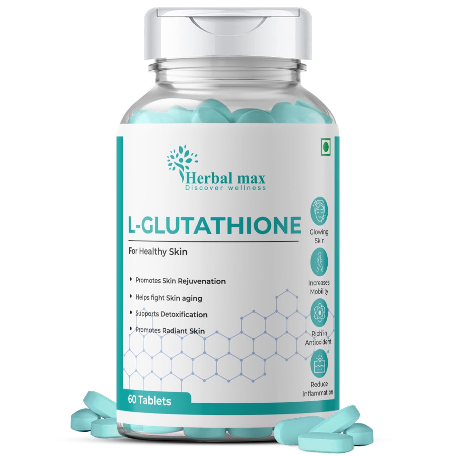 Herbal max Plant Based L Glutathione Tablets For Skin Whitening Supplement With Antioxidants | Collagen Builder | Hydrated Skin | Youthful Skin | Vitamin C | 60 Veg Tablets (B0C1C27CQM) Amazon Price History, Amazon Price Tracker
