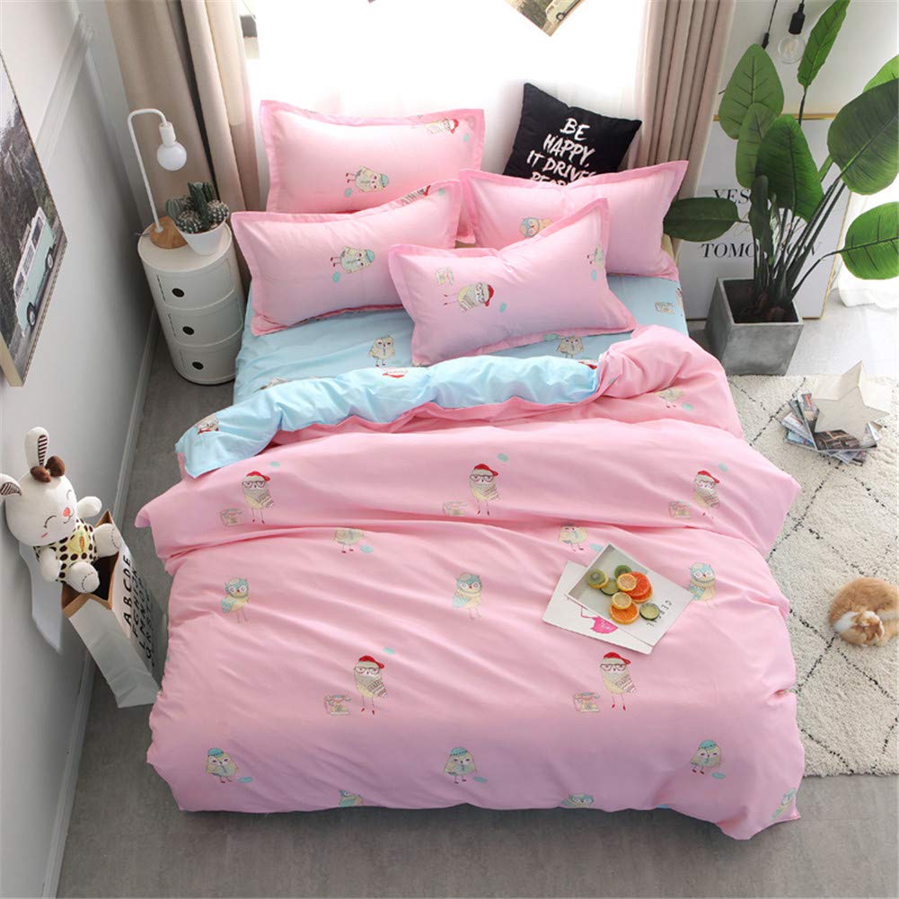Housse de couette microfibre douce et respirante motif oiseau rose