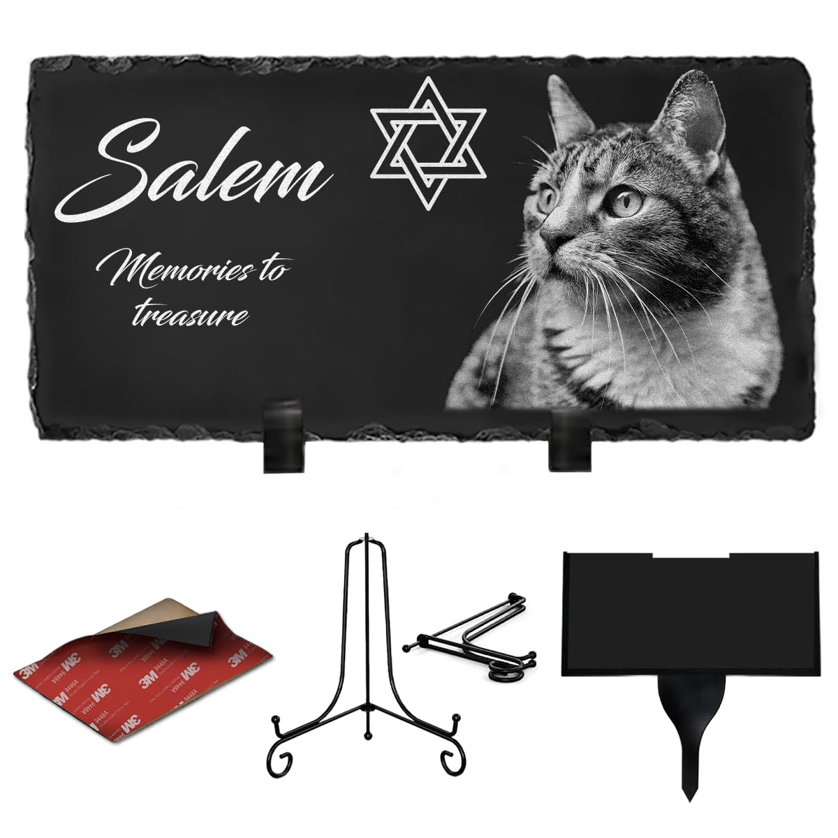 ETERNEL - Personalized Star of David Funeral Plaque for Animals - to plant, stick or place, Dog, Pets, Multi-supports, Slate or Granite, photo and text of your choice, tribute