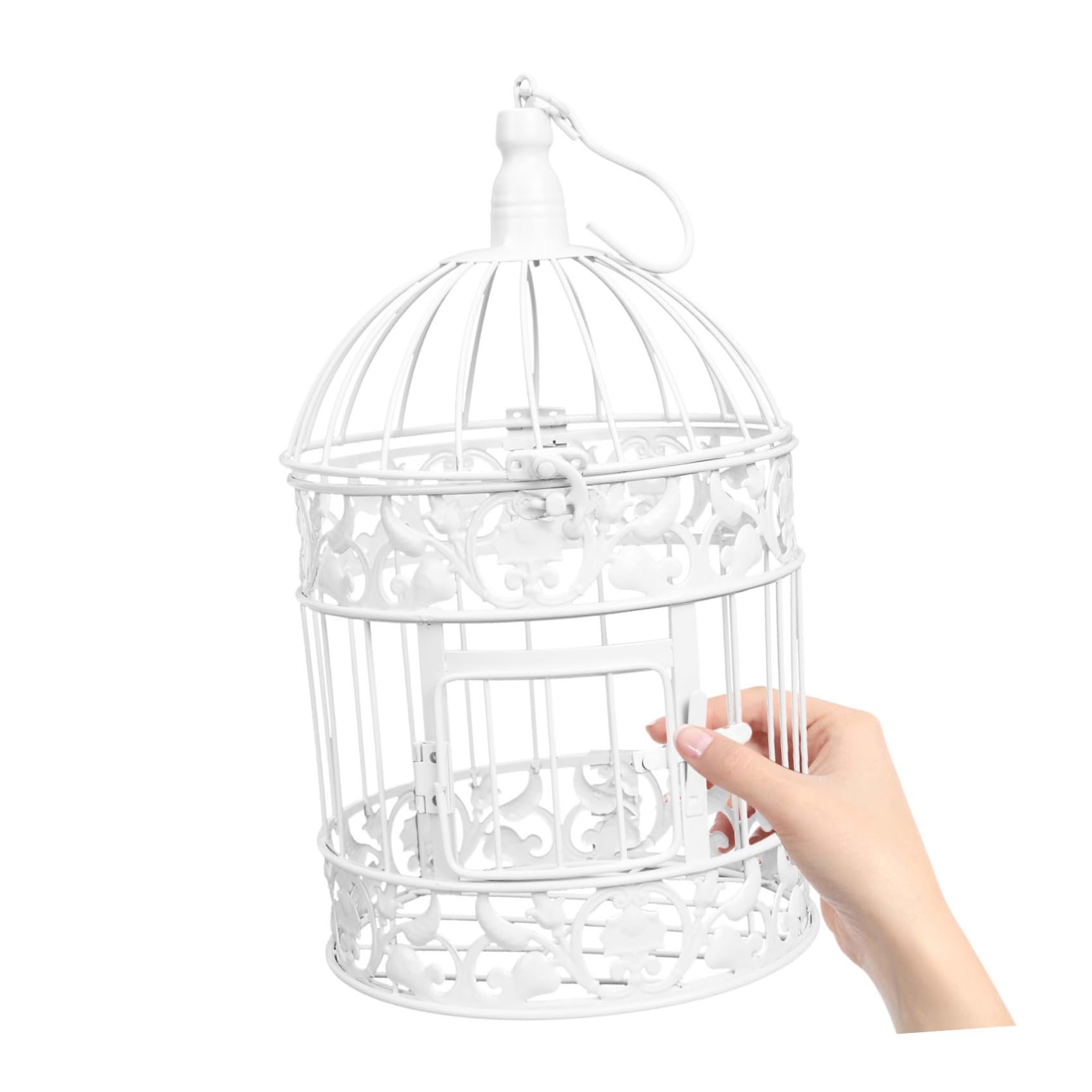 Decorazione a Gabbia per Uccelli in Ferro Stile Europeo Bianca 14x14x32 Cm per Feste Matrimonio Ornamento da Scrivania Espositore Bomboniere Decorazione Vetrina Elegante
