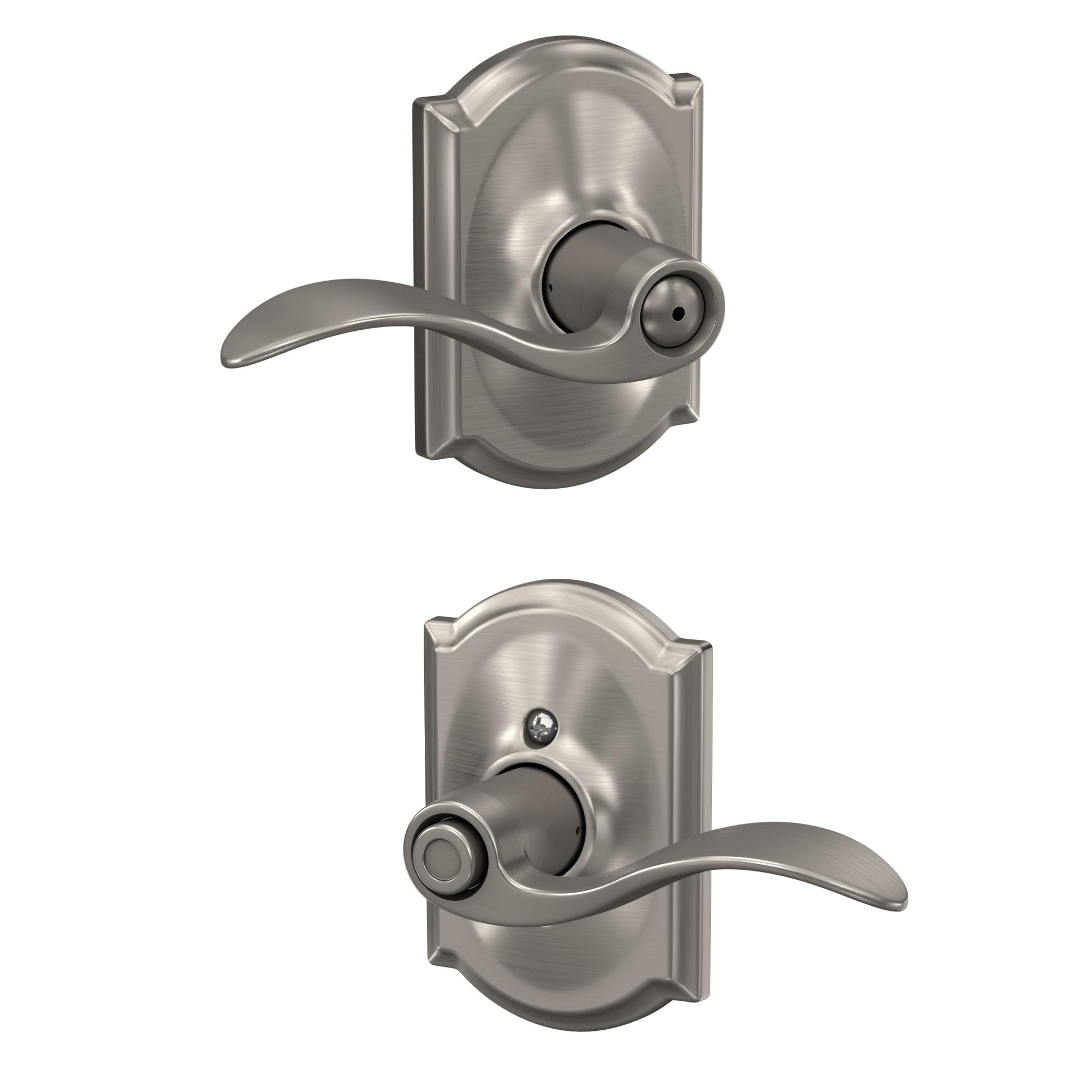 Schlage Accent Bed/Bath Privacy Door Handle with Lock, Satin Nickel | Interior bedroom or bathroom door lever with push button lock, Reversible, Easy install, Certified durability, Universal fit