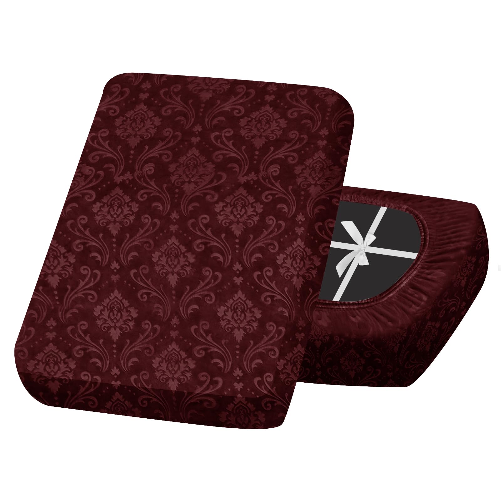 SYLC Sofa Seat Cover Velvet Embossed, Non Slip Stretch Sofa Cushion Covers with 4-ties, Fitted Sofa Cover for Settee/Couch/Caravan/Motorhome (Wine red,1pc Large 2-seat)