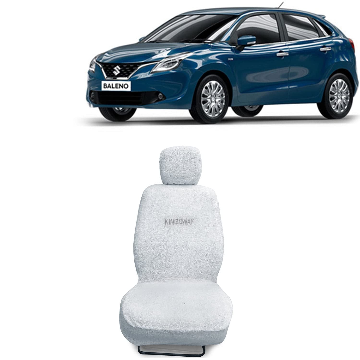 Kingsway® Baleno Seat Cover for (Year 2015 to 2018) All Model, Towel Fabric Car Seat Covers Compatible with Maruti Suzuki Baleno, Complete Set (Car Specific Front + Rear Seat Covers), White Color