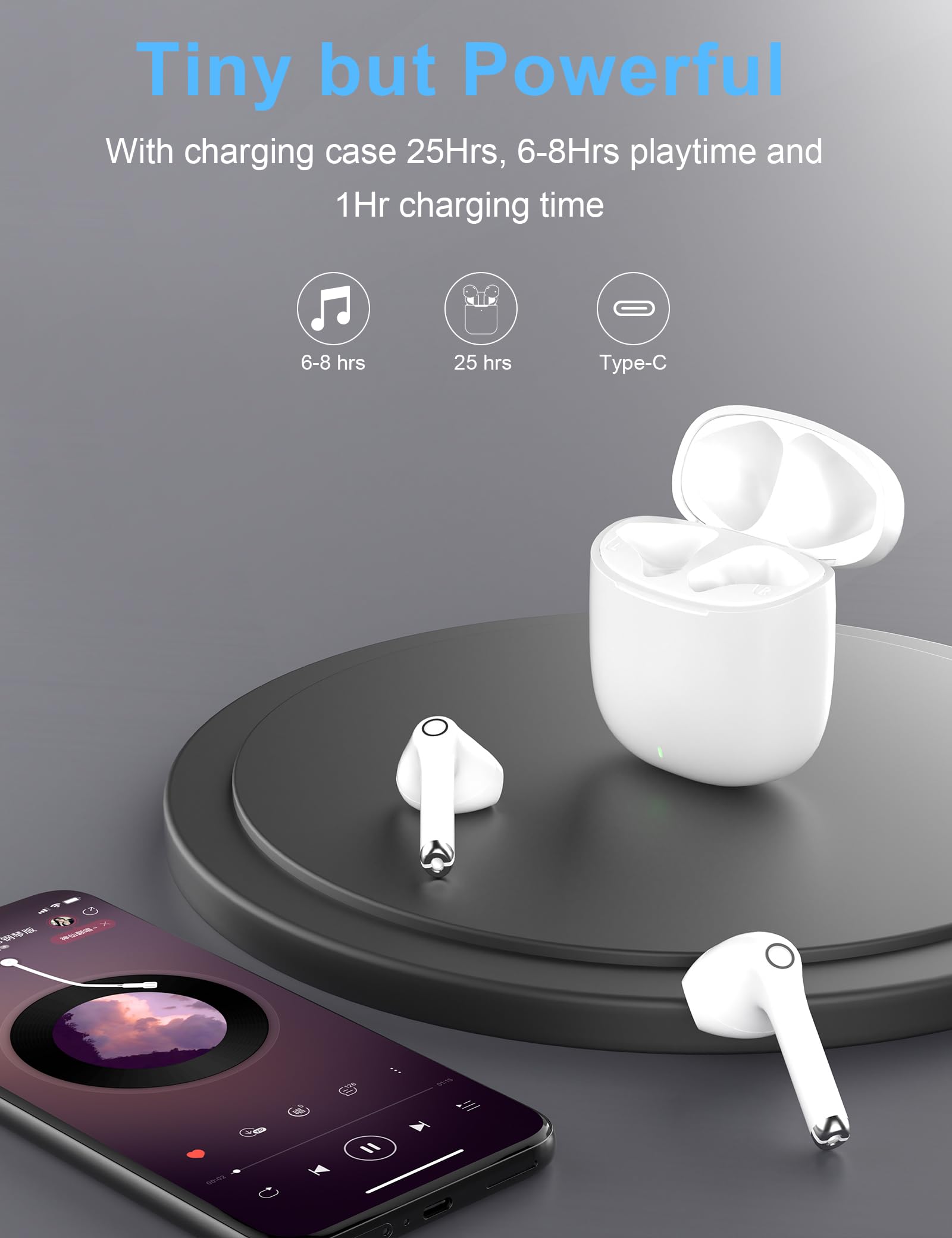 Auriculares inalámbricos para iPhone 17 16 15 Galaxy A37 A57 A36 A16 A17 Pixel 10a,Auriculares Bluetooth 5.3 HiFi Estéreo Cascos Inalambricos Bluetooth con Control Táctil para Xiaomi Redmi Note 14 15