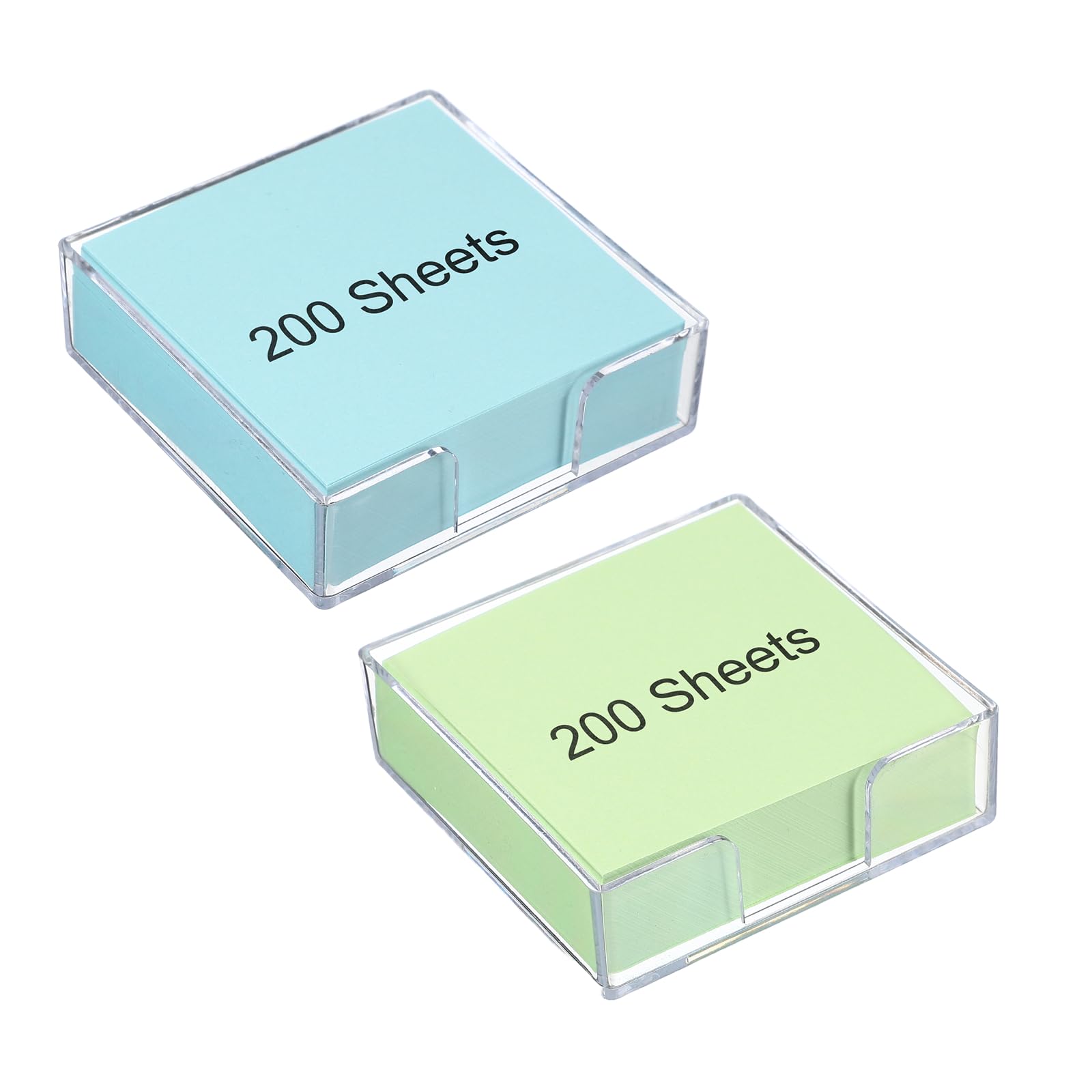 PATIKIL 3x3 Inch 2 Pcs Sticky Note Holder with 200 Sheets Self-Stick Note Memo Pad Dispenser Office Desk Organizer Supplies for Home Office Desktop, Green, Blue