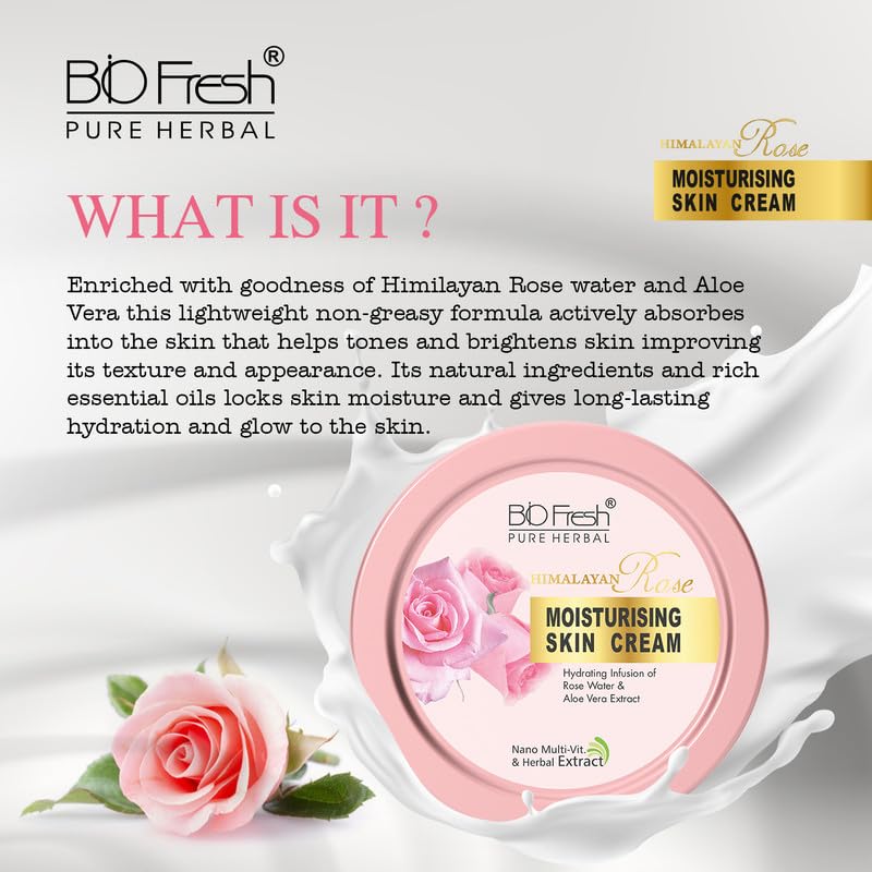 Image of BIOFRESH HERBALS Body Cream - Himalayan Rose Deep Intense Moisturizing Cream Non-Greasy with 24-Hour Hydrating for Soft Dry Skin (800ml, Pack of 1)