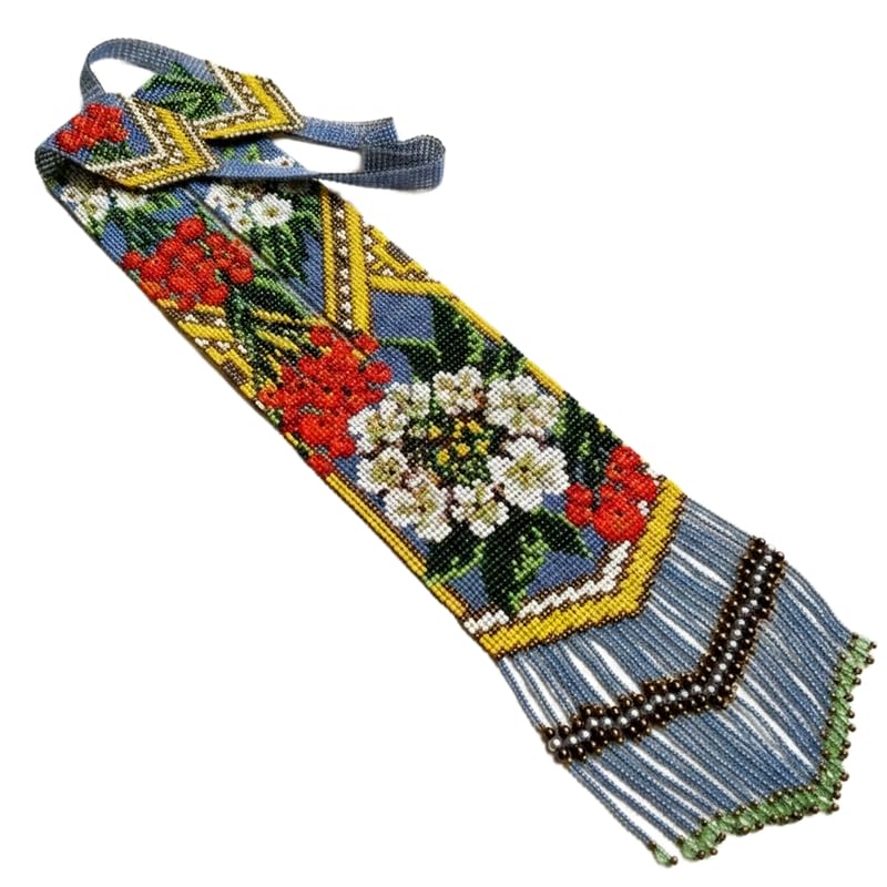 Collier Gerdan ukrainien floral en perles de rocaille et bijou traditionnel fait main