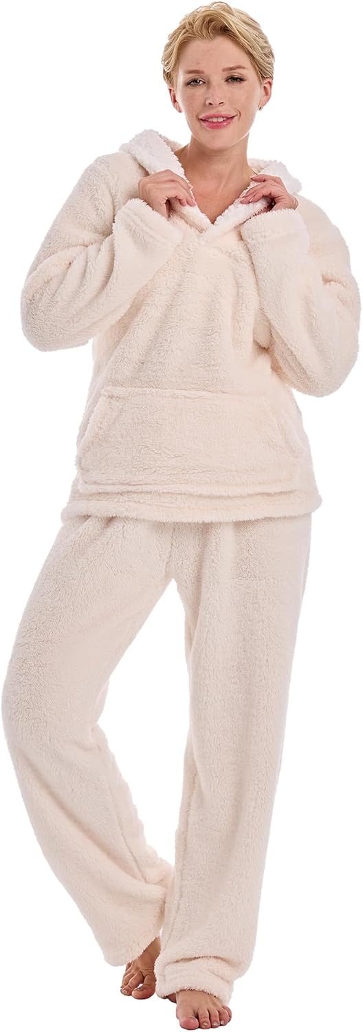 Womens Fluffy Pajama Sets Fleece Women's Fuzzy Loose Plush Sleepwear 2 Piece Sherpa Loungewear Set - Image 2