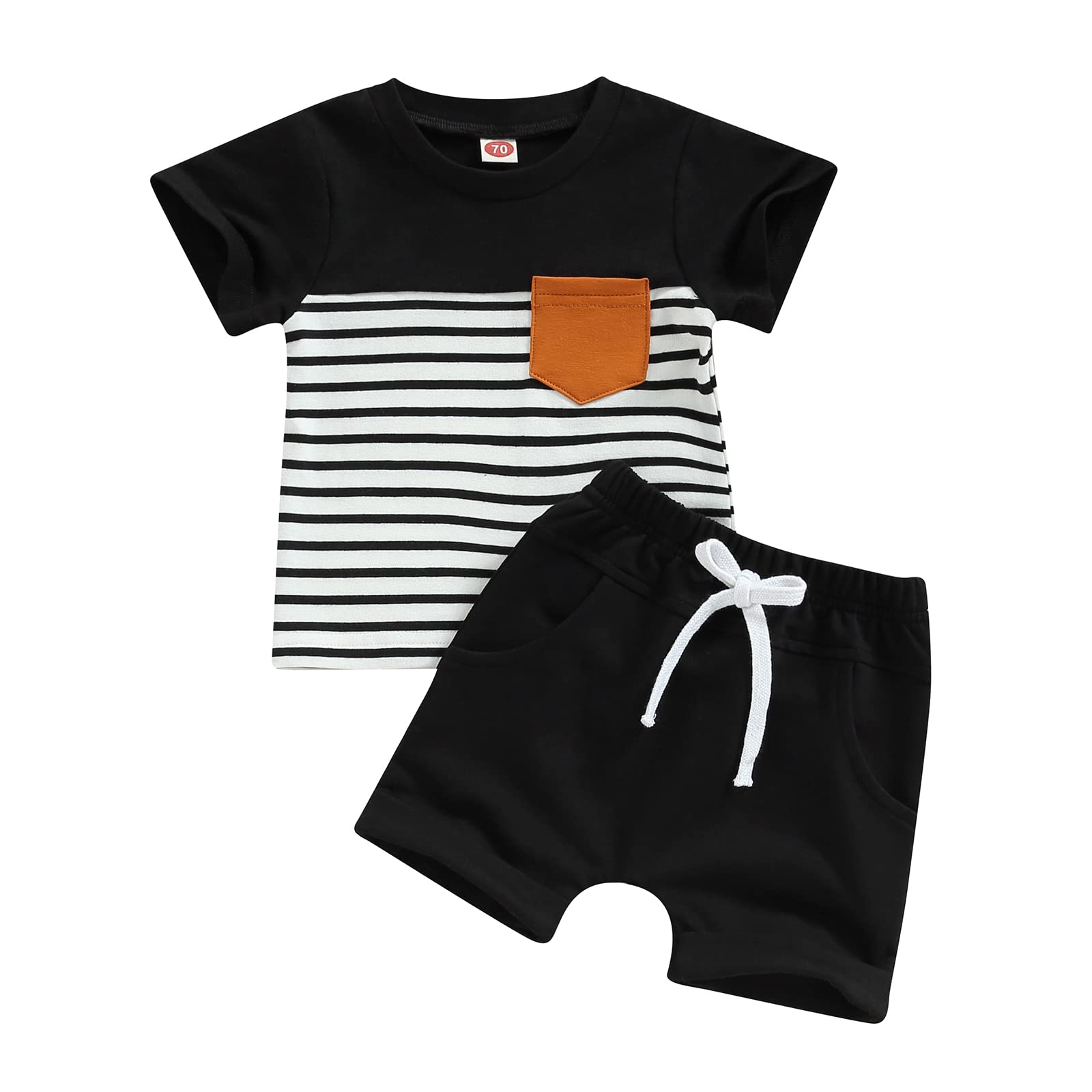 Rommioluya Baby Boy Summer Clothes Colorblock T-Shirt and T-Shirt Striped Shorts Set Infant Boy Summer Outfit