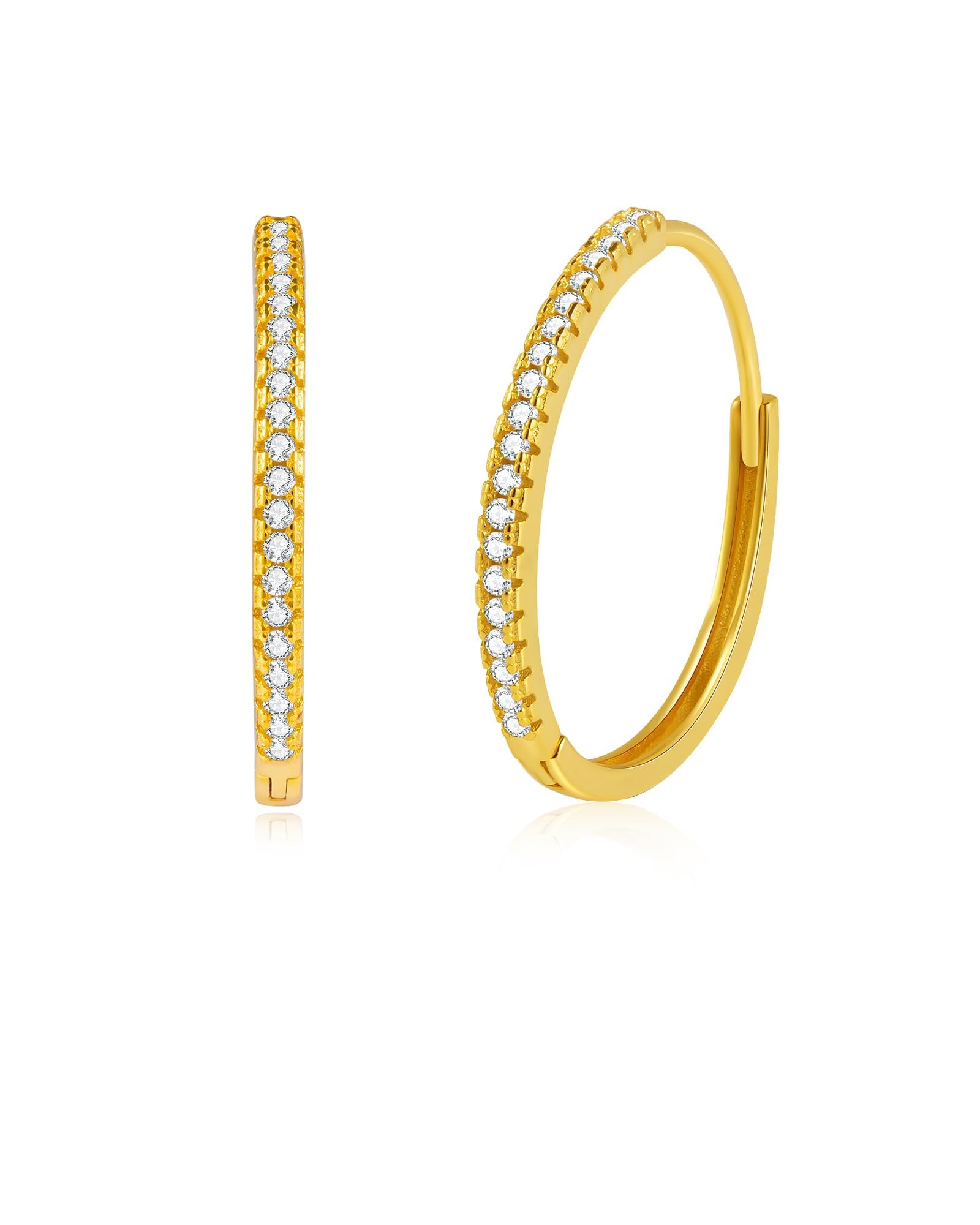 Thin Gold Hoop Earrings 18K Gold Plated Cubic Zirconia Small Trendy Hypoallergenic Lightweight Hoops Earrings for Women