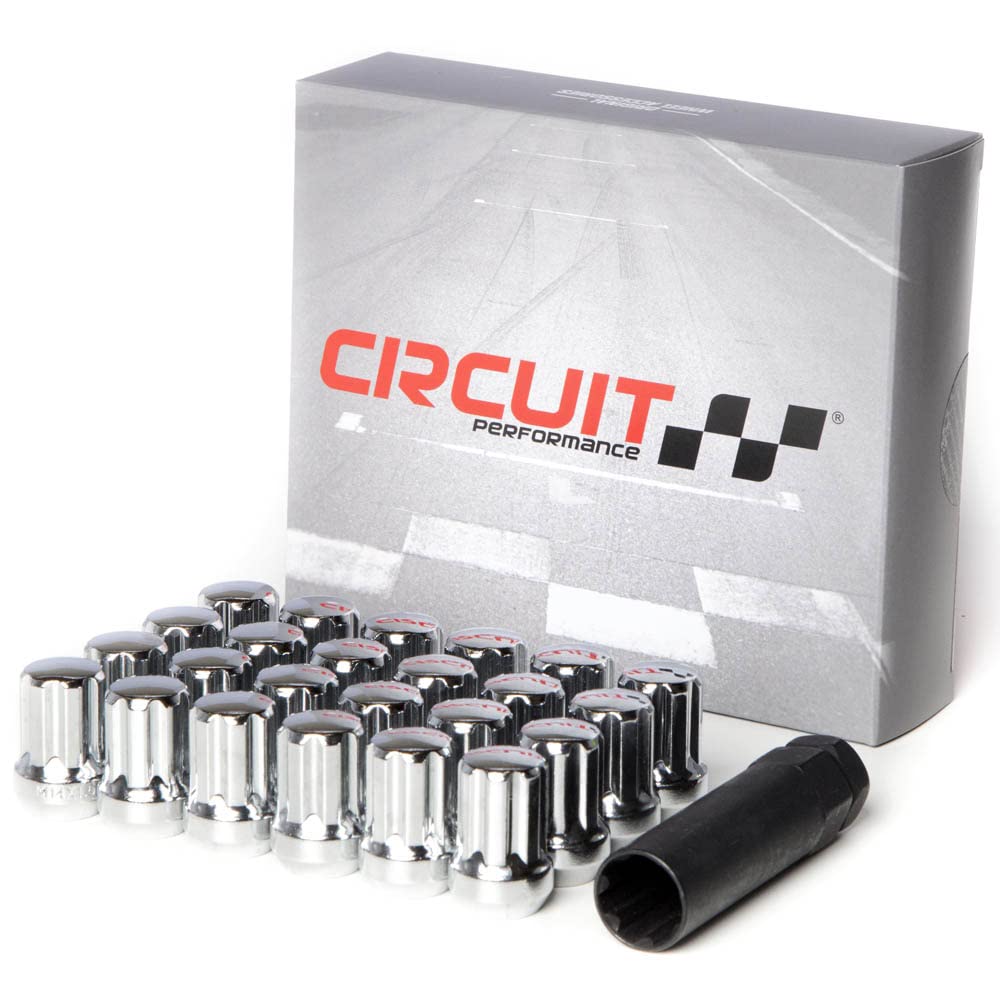 Circuit Performance 7 Spline Drive Thin Tuner Acorn Lug Nuts Chrome 14x1.5 Forged Steel (24pc + Tool) Compatible with Dodge Challenger Charger