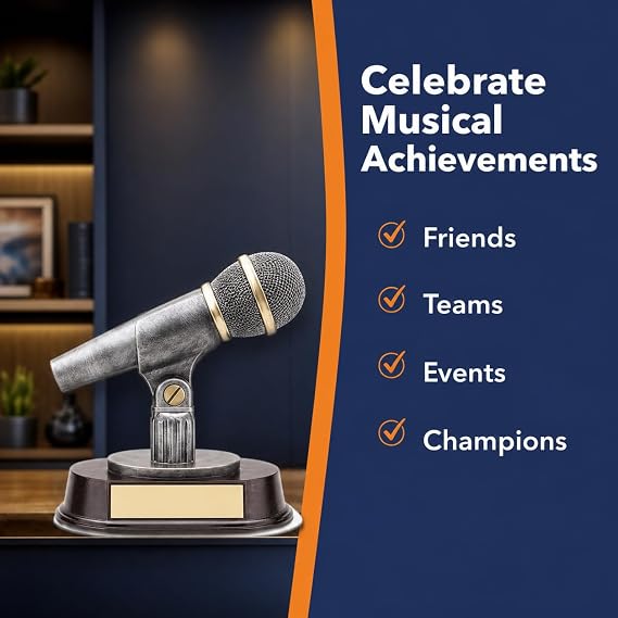 Microphone Award Trophy - 3 Lines Custom Text