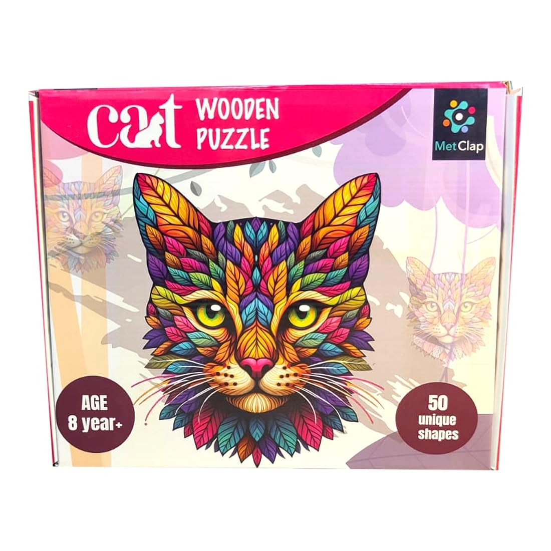 Metclap Wooden cat Puzzle - Educational Toy for Kids | 50 Piece Jigsaw Puzzles | Brain Teaser for Adults | Travel & | Fun & Engaging Game for All Ages | Ideal Gift for Toddlers 1