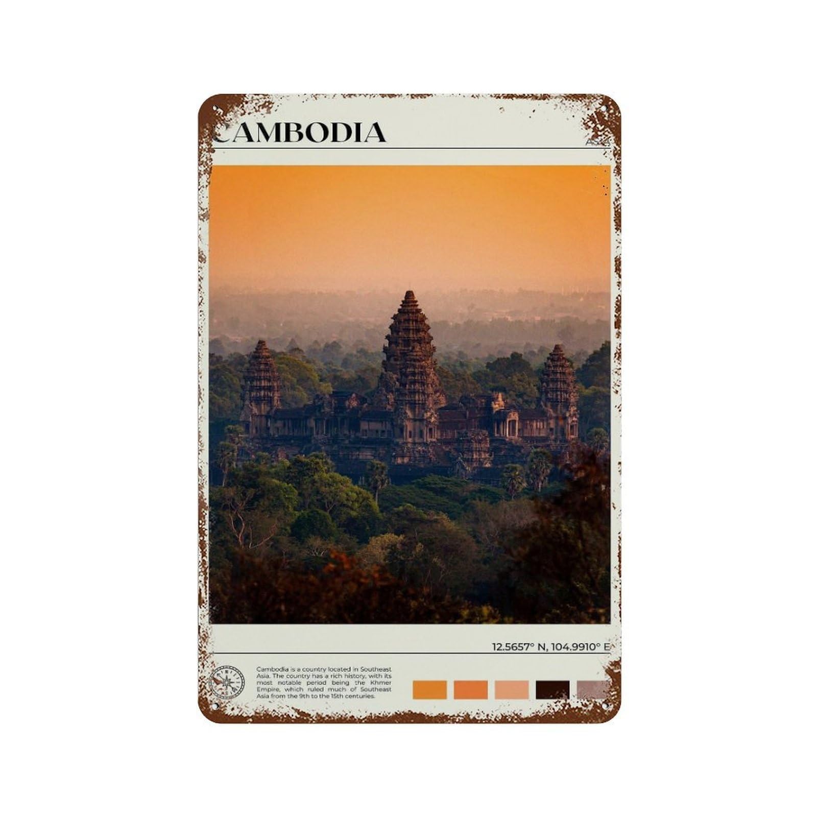 xiaoxiaoshen Real Photo Cambodia Decor Asia Wall Decor Art Metal Tin Poster Modern Home Decor Art Home Bar Shop Decorations Vintage Sign 30x20cm