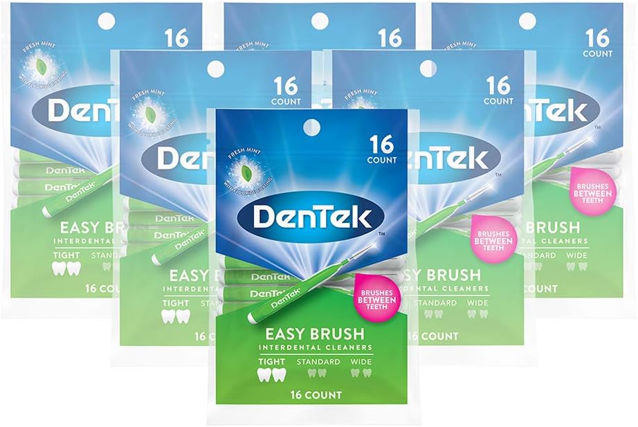 Easy Brush Interdental Cleaners, Brushes Between Teeth, Tight Teeth, Mint Flavor, 16 Count (Pack of 6)