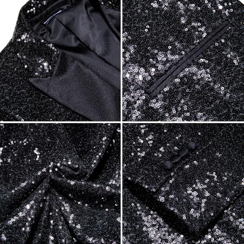 Image of Barry.Wang Mens Sequins Blazer Sparkle Dress Suit Jacket Cocktails Shiny Metallic Disco Dance Party Tuxedo Homecoming