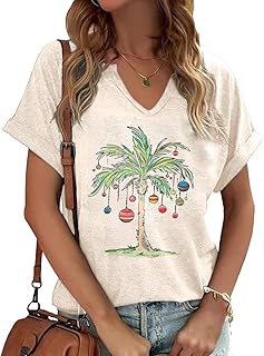 Christmas V Neck Shirts for Women Xmas Buffalo Plaid Tree Shirt Merry and Bright Shirt Casual Graphic T Shirt Tops