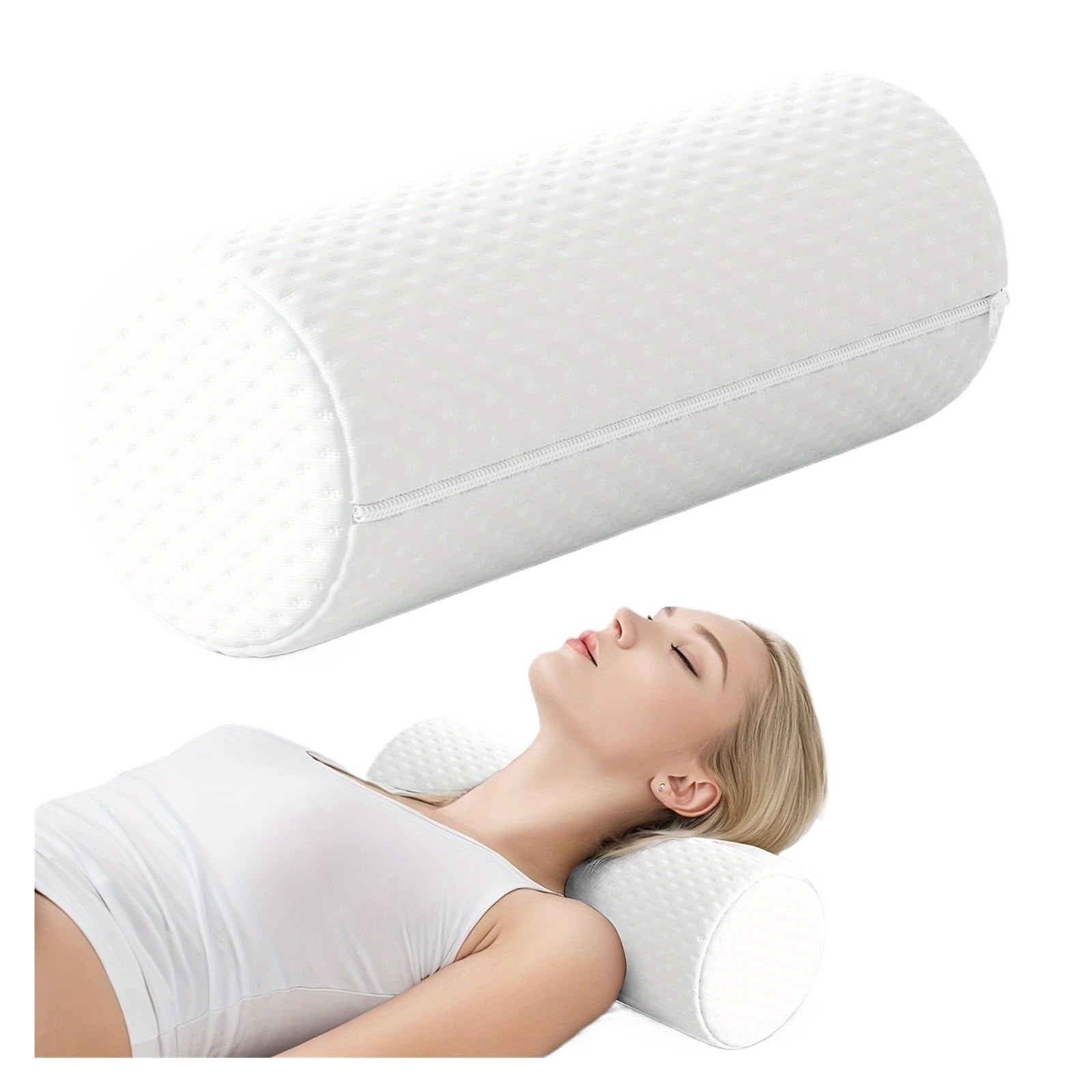 1 Pc Round Cervical Roll Pillow with Removable Washable Cover Ergonomically Designed to Fit The Head Neck Back