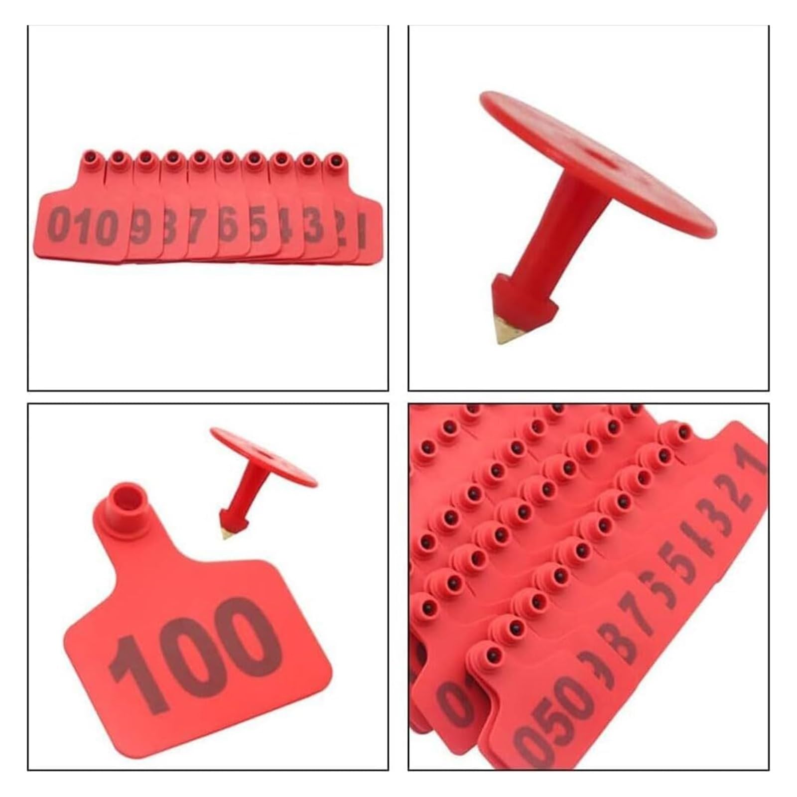 Kolczyk do ucha dla bydła PE | Wielokolorowe, wiele rozmiarów, 100 sztuk, ponumerowanych 001-500 PE, kolczyków dla bydła(Red,(2.36*2.95in) 001-100)