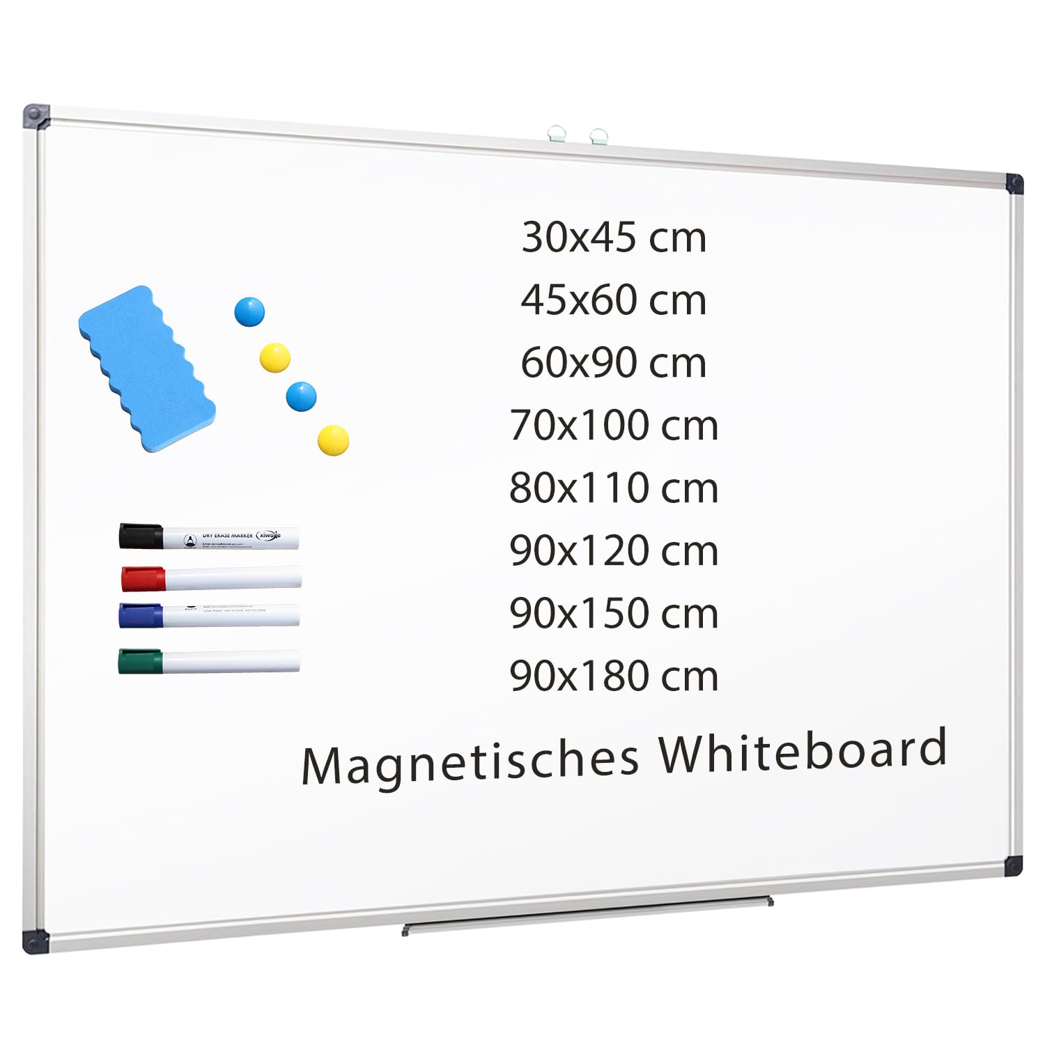 XIWODE Whiteboard 90x60cm mit Stiftablage, Magnetic Pinnwand Groß, Magnettafel, Beschreibbar und Magnetisch, mit Kratzfeste Oberfläche, Durable Metal Type