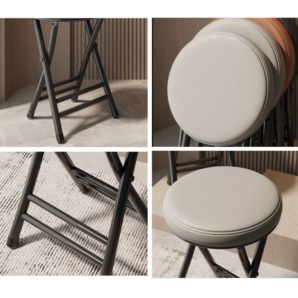 ILOOXI Tabouret pliable rond moderne, marron, 50 cm, empilable, portable, capacité de 150 kg