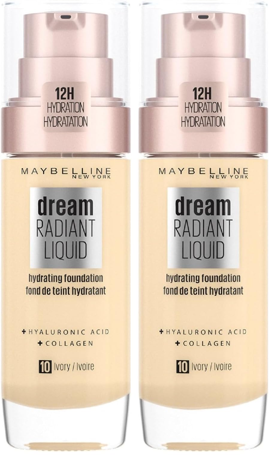 Maybelline New York Make Up, Dream Radiant Liquid Make-Up, Flüssige Foundation, Nr. 10 Ivory, 30 ml (Packung mit 2)
