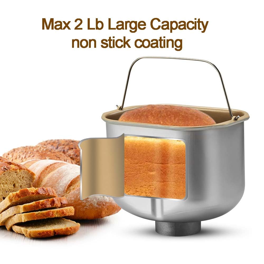 Machine à pain – 17 programmes, capacité de 0,9 kg, minuterie de retard de 15 h, distributeur automatique de fruits, moteur de 650 W pour la cuisson, la confiture, le yaourt, le gâteau