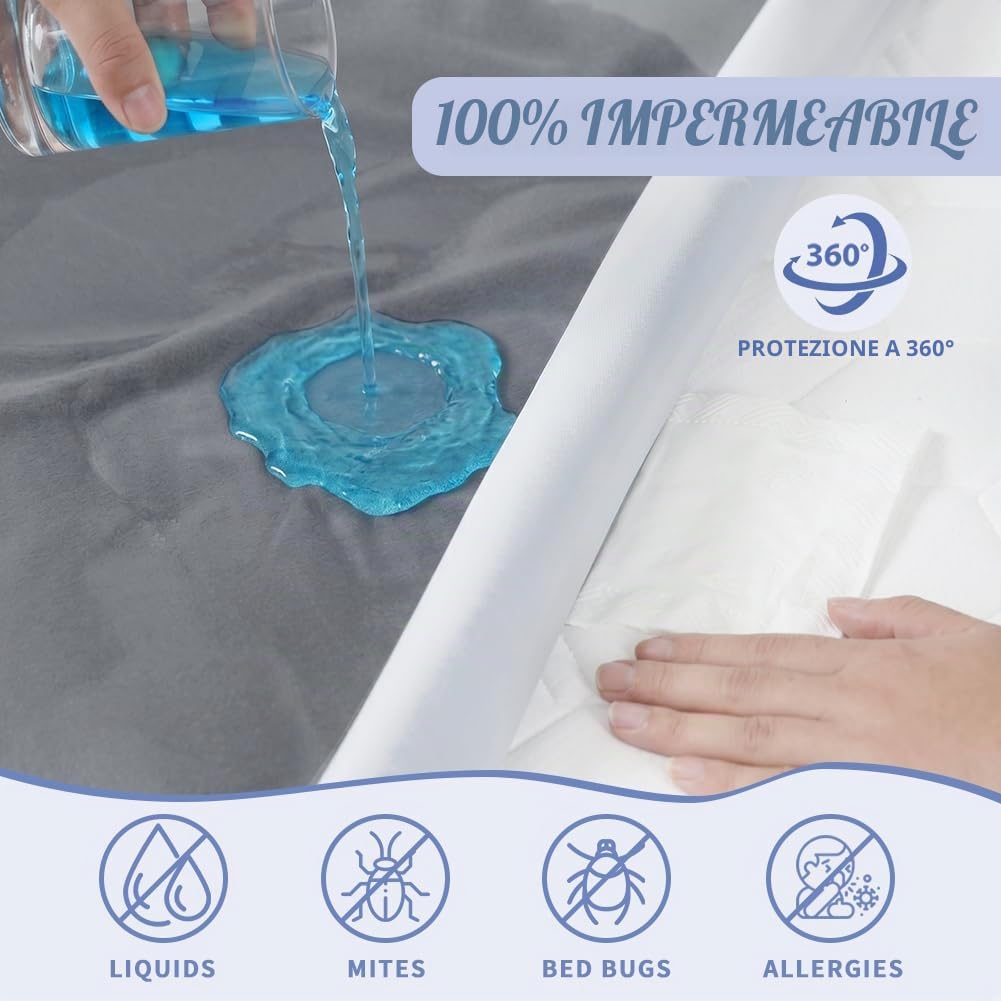 DUJUIKE Coprimaterasso impermeabile, coprimaterasso matrimoniale impermeabile con cerniera, morbido, resistente alle cimici e agli acari della polvere, ipoallergenico (Grigio, 90 x 190 x 30 cm)