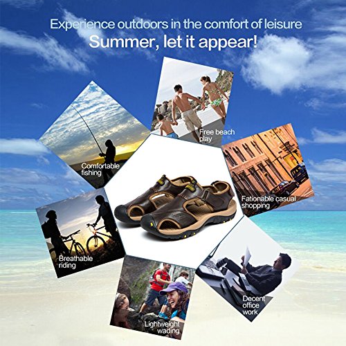Image of Sandals for Men Leather Hiking Sandals Athletic Walking Sports Fisherman Beach Shoes Closed Toe Water Sandals