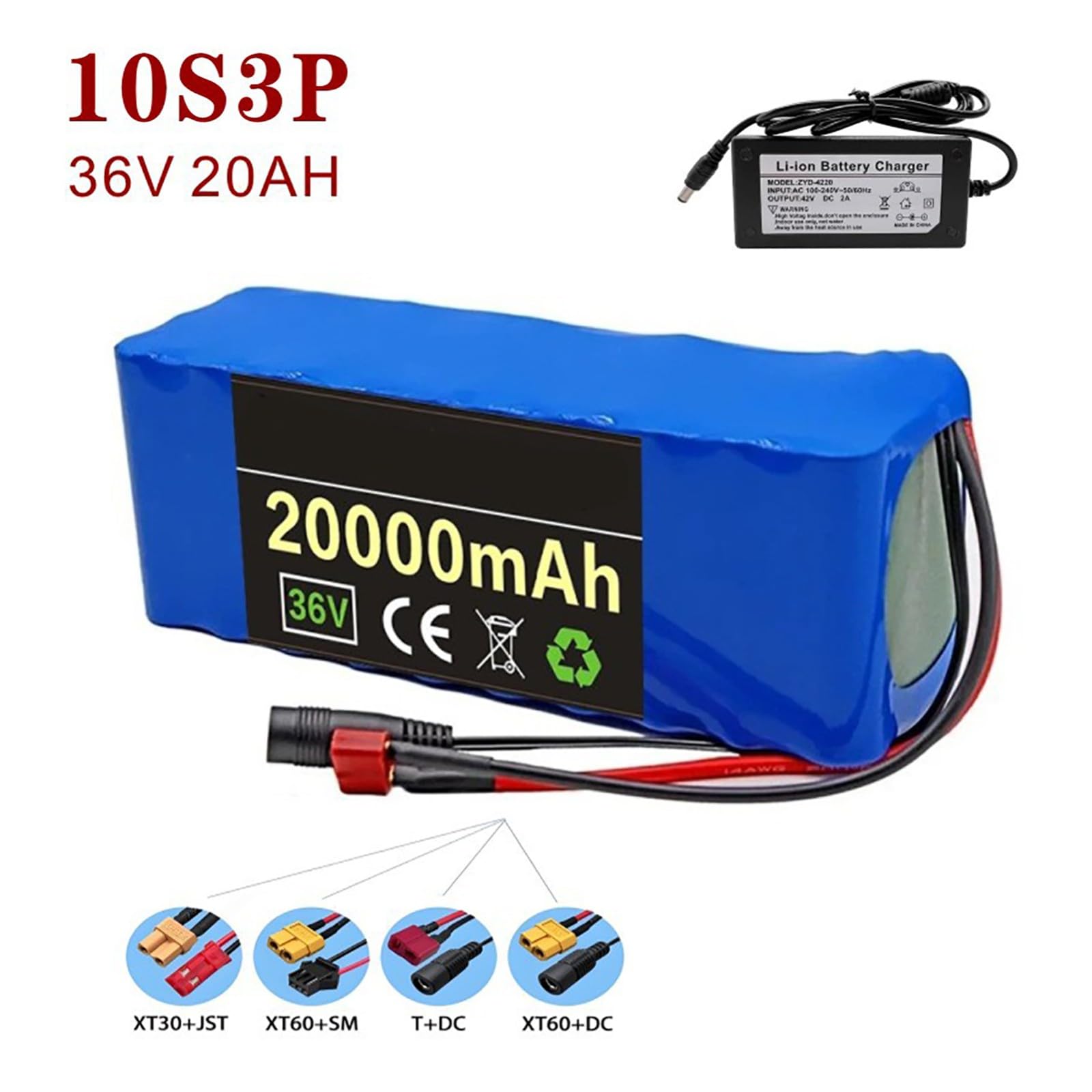 Batería De Iones De Litio para Bicicleta Eléctrica De 36 V Y 20 Ah con Cargador, Resistente Al Agua, para Scooter Y Bicicleta Eléctrica