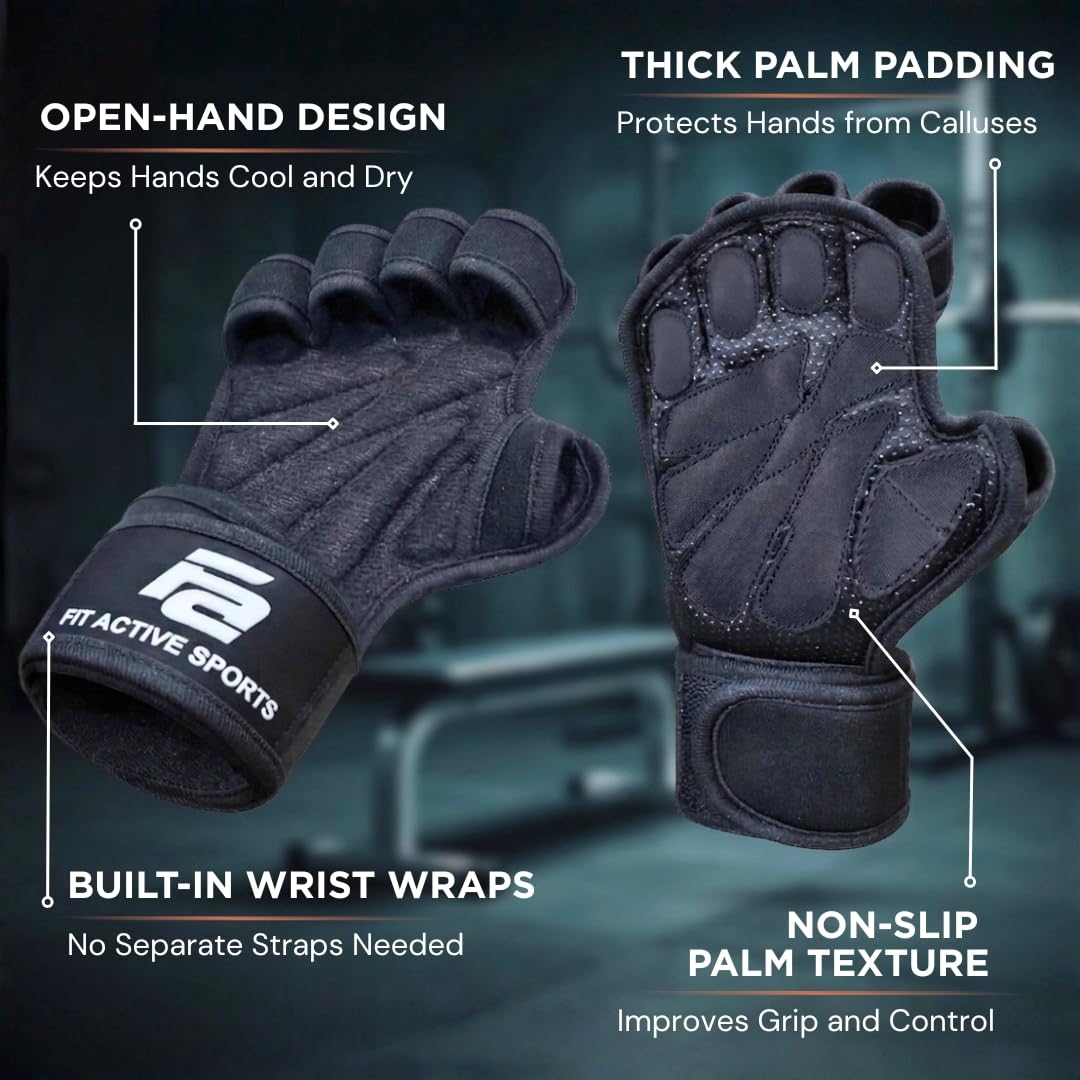 Guanti ventilati da sollevamento pesi con cinghie da polsi integrate, protezione integrale del palmo e tenuta extra Ideale per trazioni, allenamento CrossFit, fitness, sollevamento pesi. Unisex.