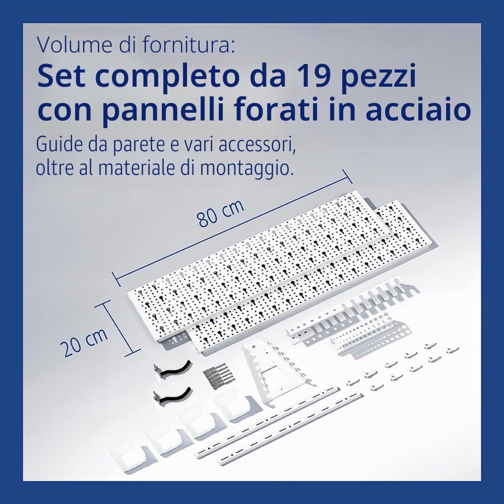 Element System 11300-00004 - Pannello forato per attrezzi, in metallo, comprensivo di set con 19 pezzi e ganci, viti e tasselli, colore bianco