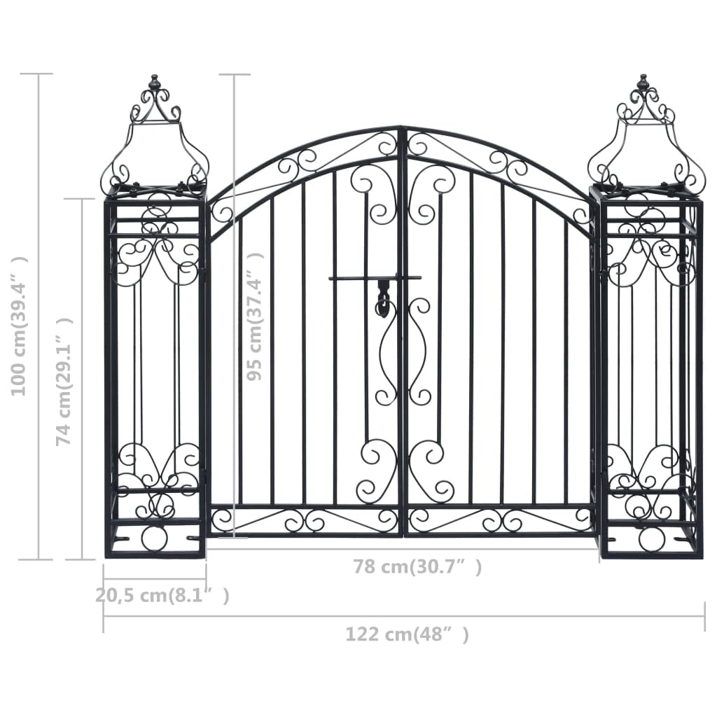 vidaXL Portillon Ornemental de Jardin Portail d'Extérieur Porte de Jardin Résistance à la Corrosion Noir Fer Forgé 122x20,5x100 cm