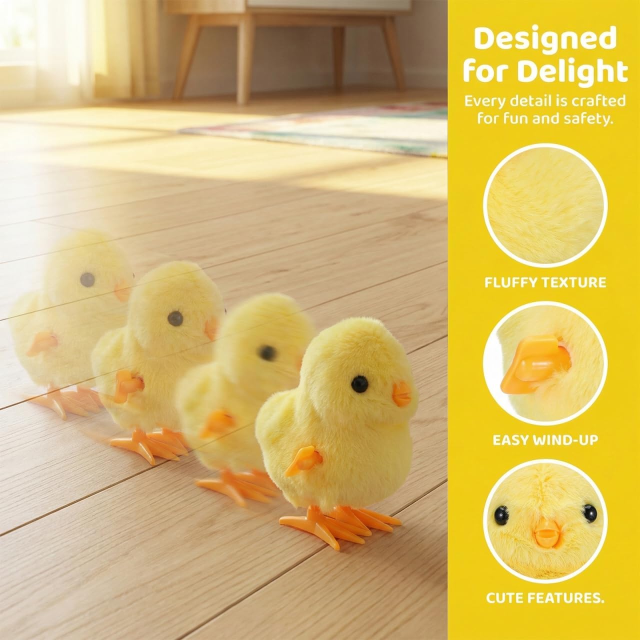 Clockwork Jumping Chicken Wind Up Chicken, 3.54in Simulation Plush Chick Funny Toys, Cute Plush Hopping Chicks Novelty Spring Windup Toys for Kids Toddler Easter Egg