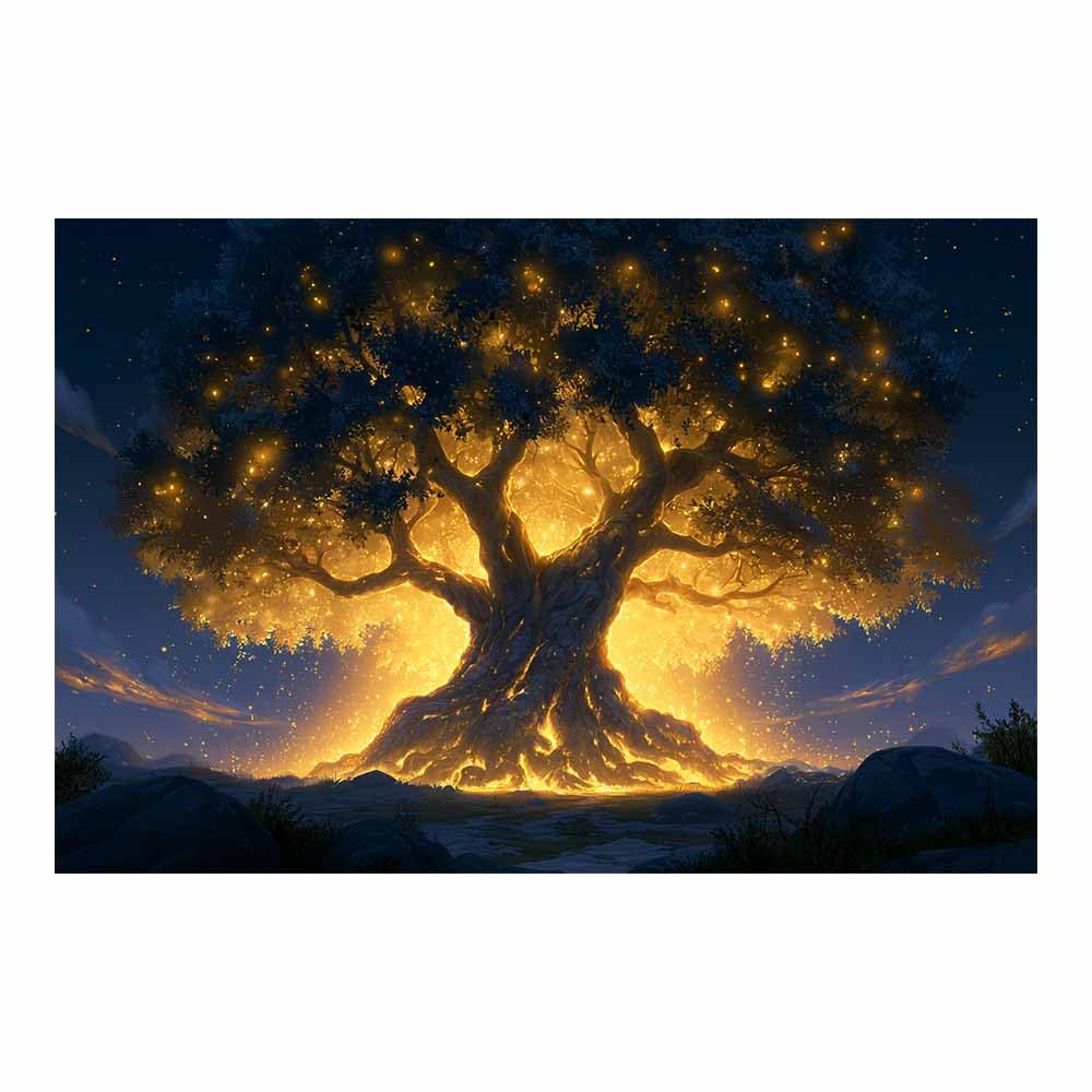 HOQIU Print Canvas Poster Decor Golden Glowing Tree canvas prints, nature wall art, for Bathroom Home Office Decor(Multicolor)-80x120cm Unframed