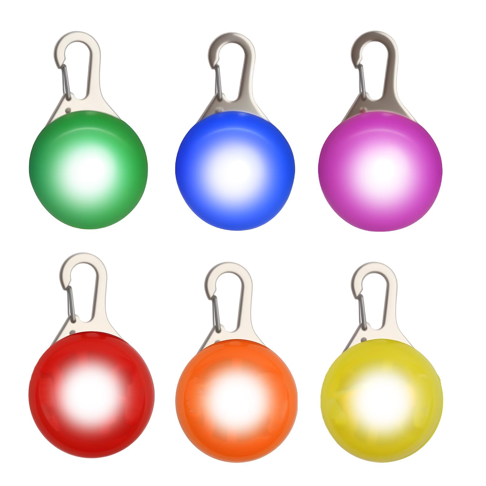 Funver Dog Collar Lights for Night Walking, 3 Pack Flashing Dog Collar Light, Clip-On Waterproof Pet Safety Light for Running, Camping, Hiking - Blue, Pink, Green (6Pcs Button Cell Version)