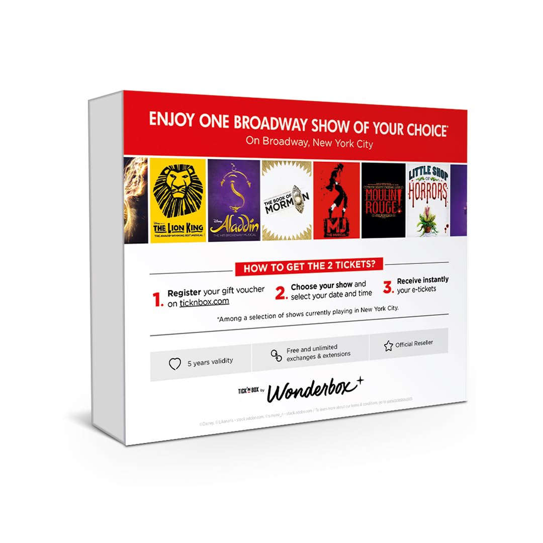 WONDERBOX Regalo de experiencia, espectáculos de Broadway, 2 entradas para el espectáculo de Broadway de tu elección, reserva fácil y rápida en línea, idea única de regalo para espectáculos de