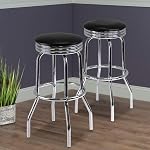 Winsome Wood Summit Swivel Bar Stools with Metal Legs, Black Faux Leather Seat, Set of 2