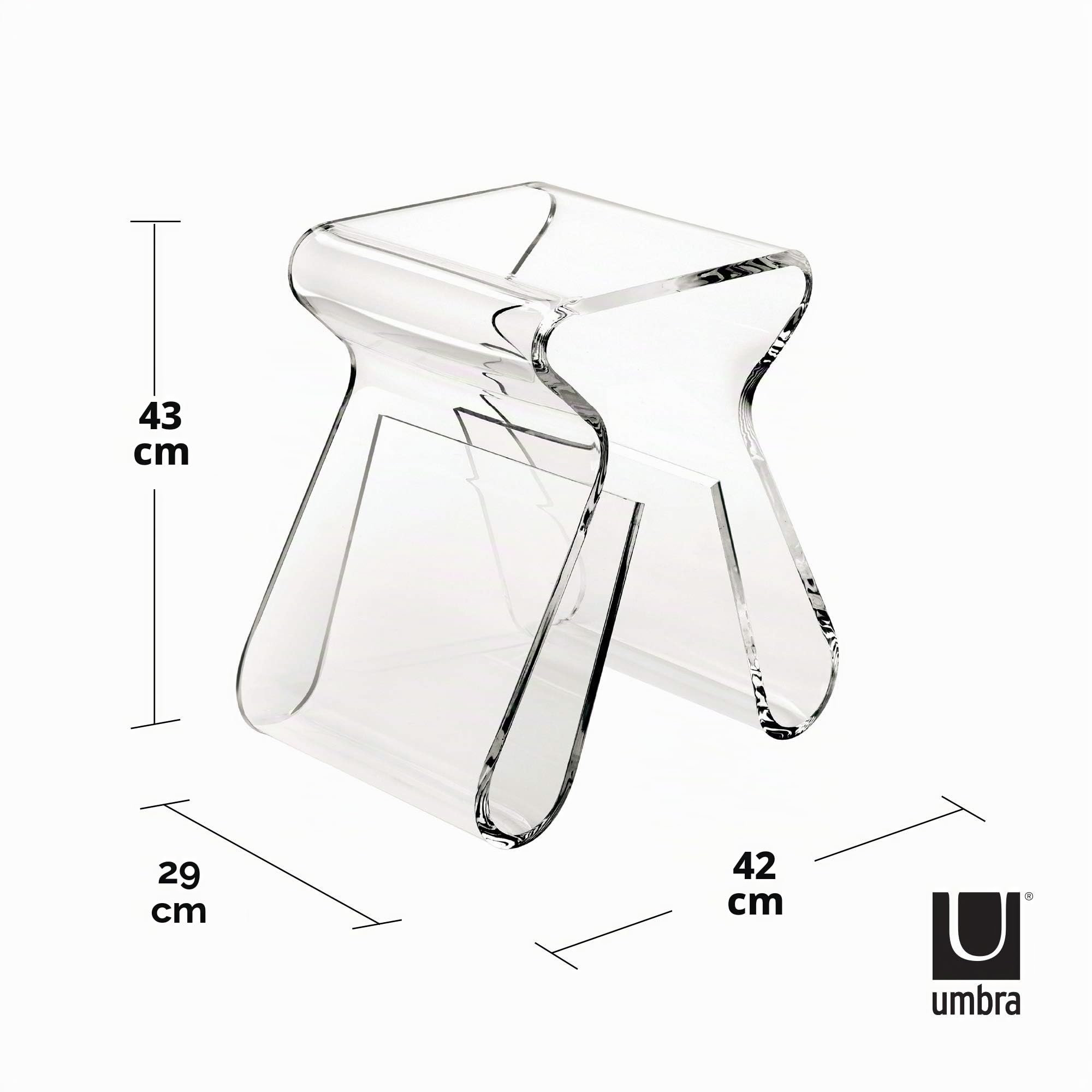 UMBRA Magino stool. Petite table d'appoint ou chevet Magino, avec range-magazines sur les 2 pieds. En Acrylique transparant. Dimension 42x29x43cm.