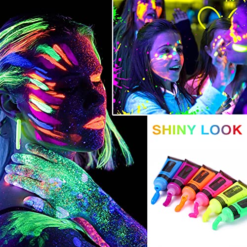 Fusang Glow In The Dark Face Body Paint,Washable Neon Face Body Paint,Black Light Face Makeup For Party Halloween Christmas Cosplay Masquerade Etc 0.48Oz Set Of 6 Tubes(6 Colors) #TOP6