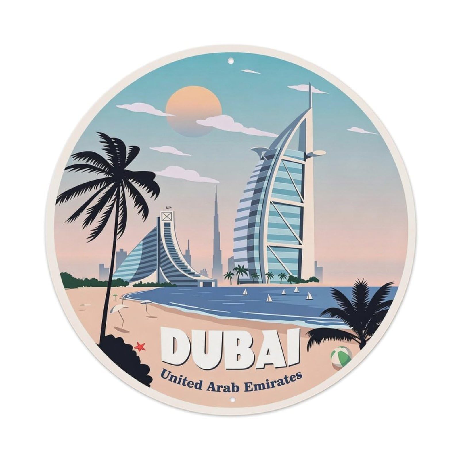Travel Dubai Metal Tin Sign Plaque Wall Decor for Cafe, Club, Garden Round Metal Poster 8x8Inch