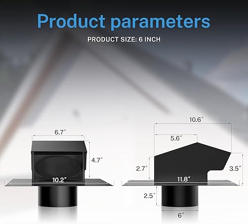 Miniatura 7 de Hon&Guan Ventilación de techo extraíble de 6 pulgadas, tapa de ventilación para secadora de techo para casas, acero galvanizado de 6 pulgadas,