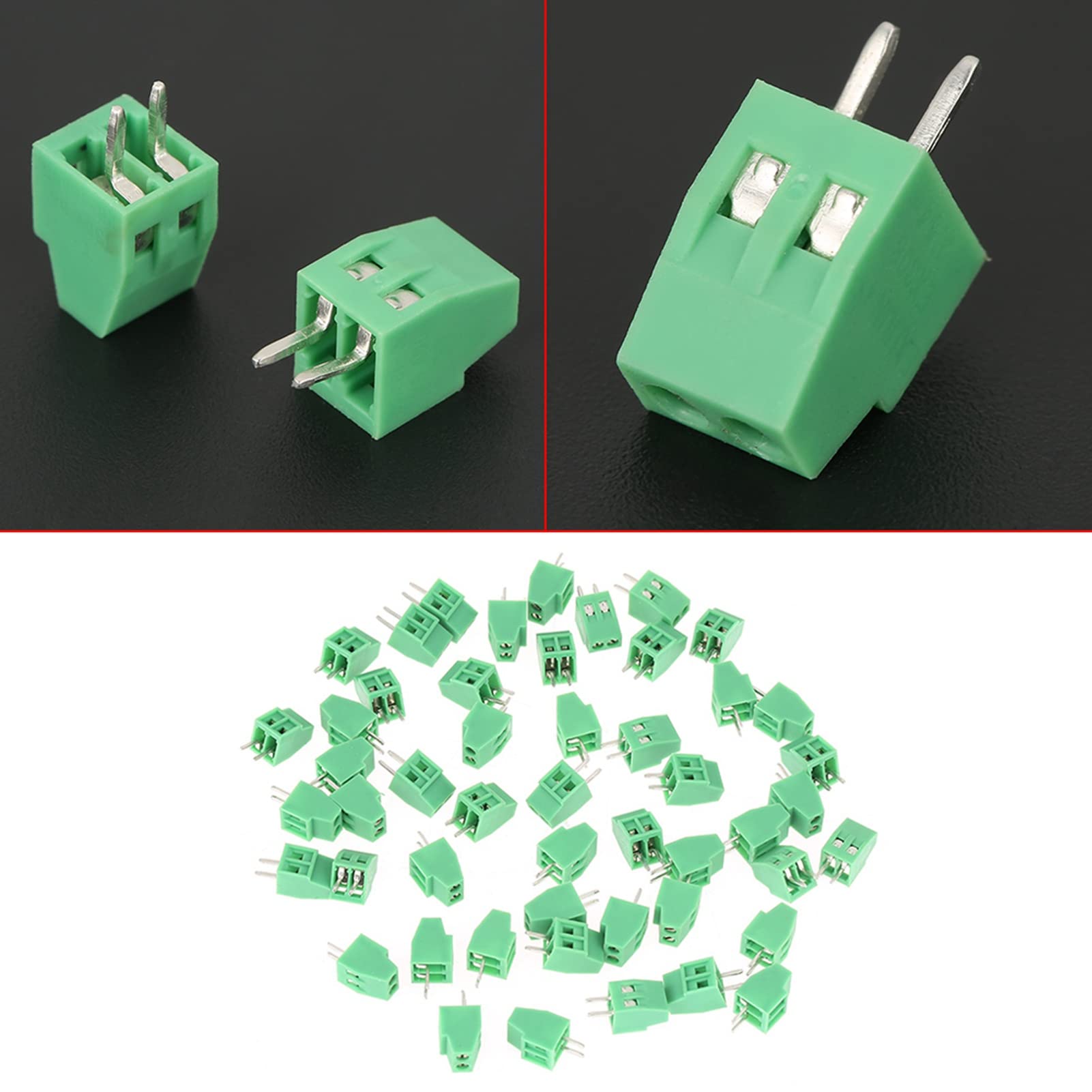 Złącze zaciskowe śrubowe PCB 2-pin 2,54 mm skok uniwersalne zielone zestaw 50 sztuk do podłączenia przewodów dla projektów elektronicznych i DIY