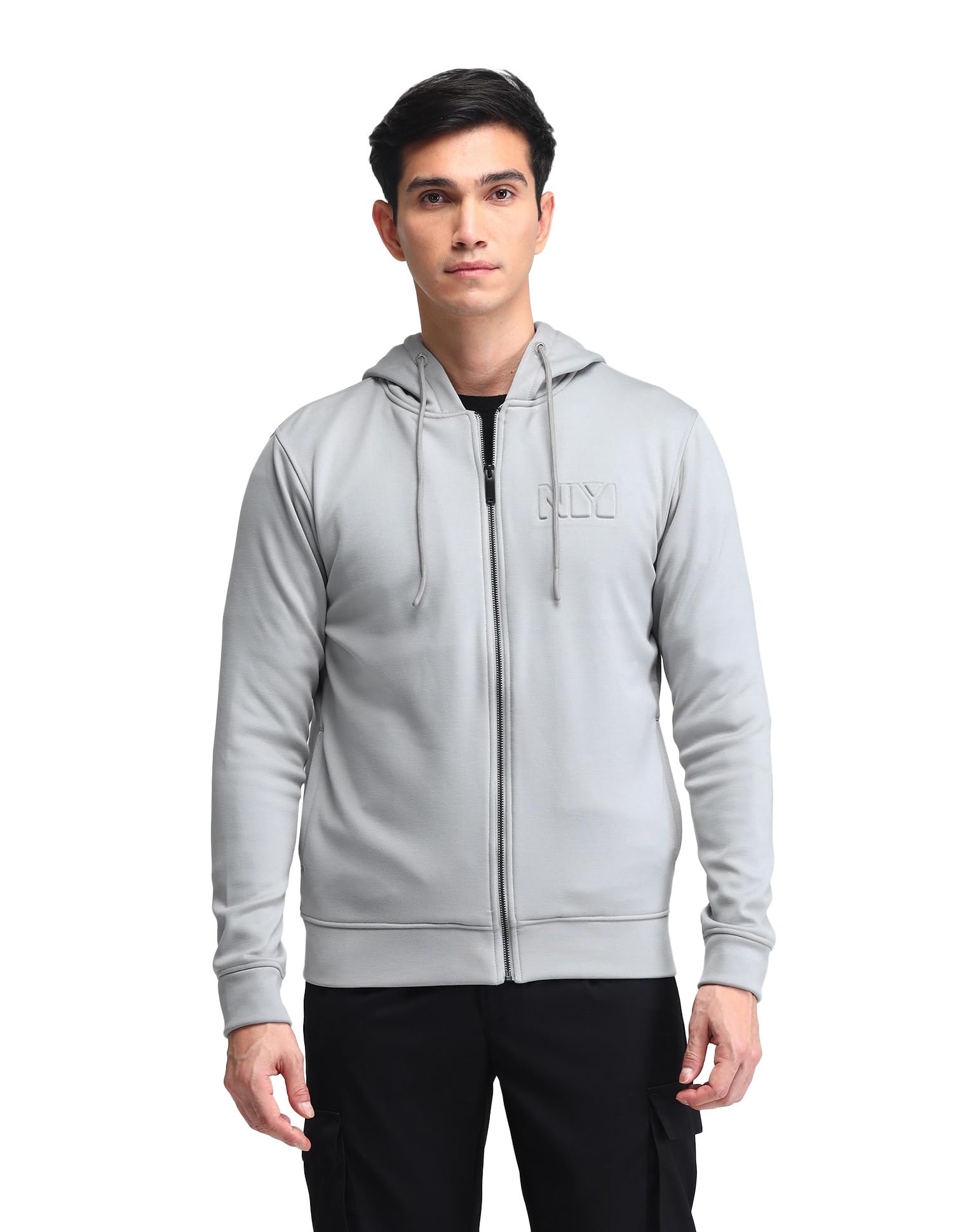 New York Men's Cotton Neck Hooded Sweatshirt (ANAISS3935_Grey-image-44