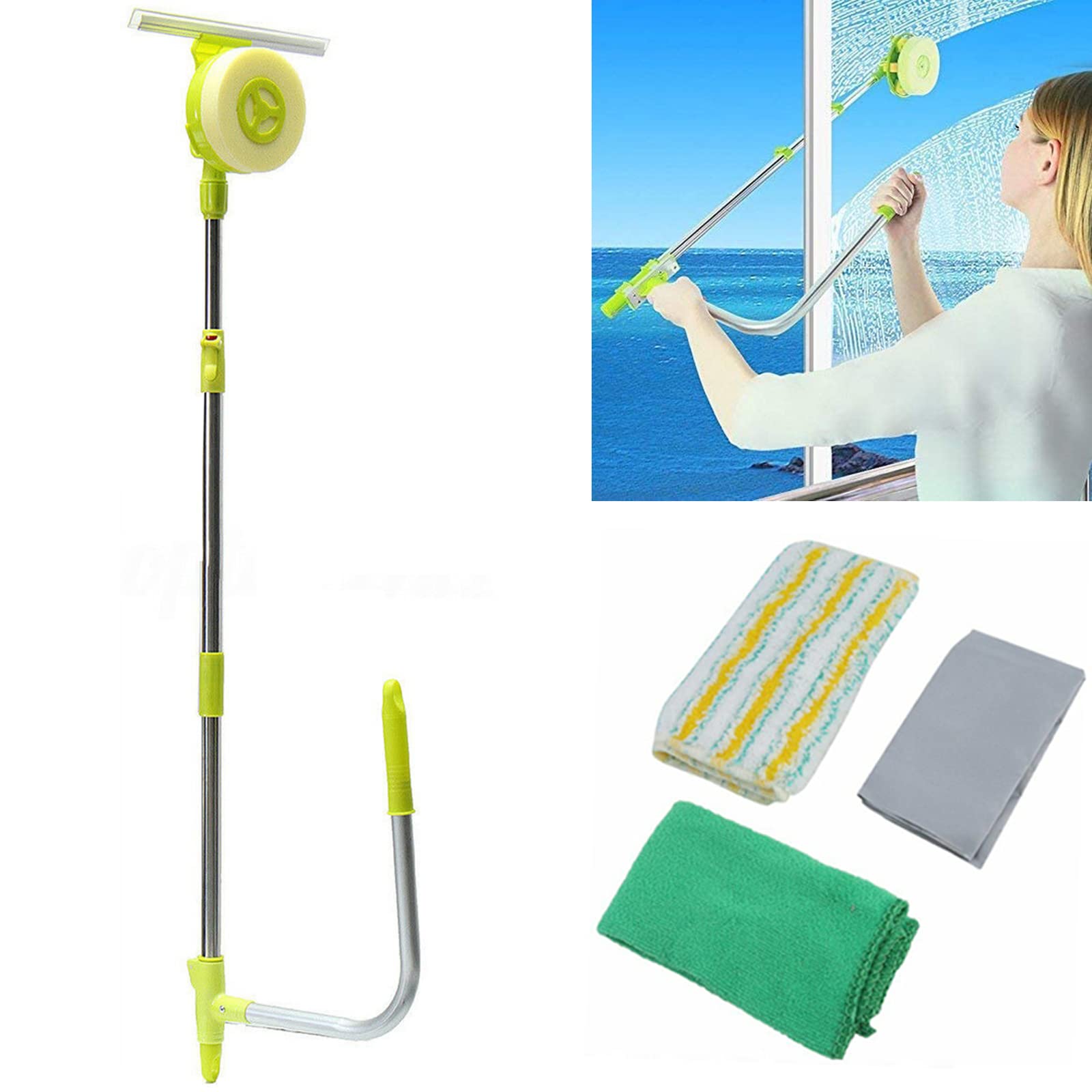 Telescopic Window Cleaning Tool High Rise Window Cleaner U Shape Smart Angle Adjust Wash Bar cleaner with Squeegee for External Double Faced Window