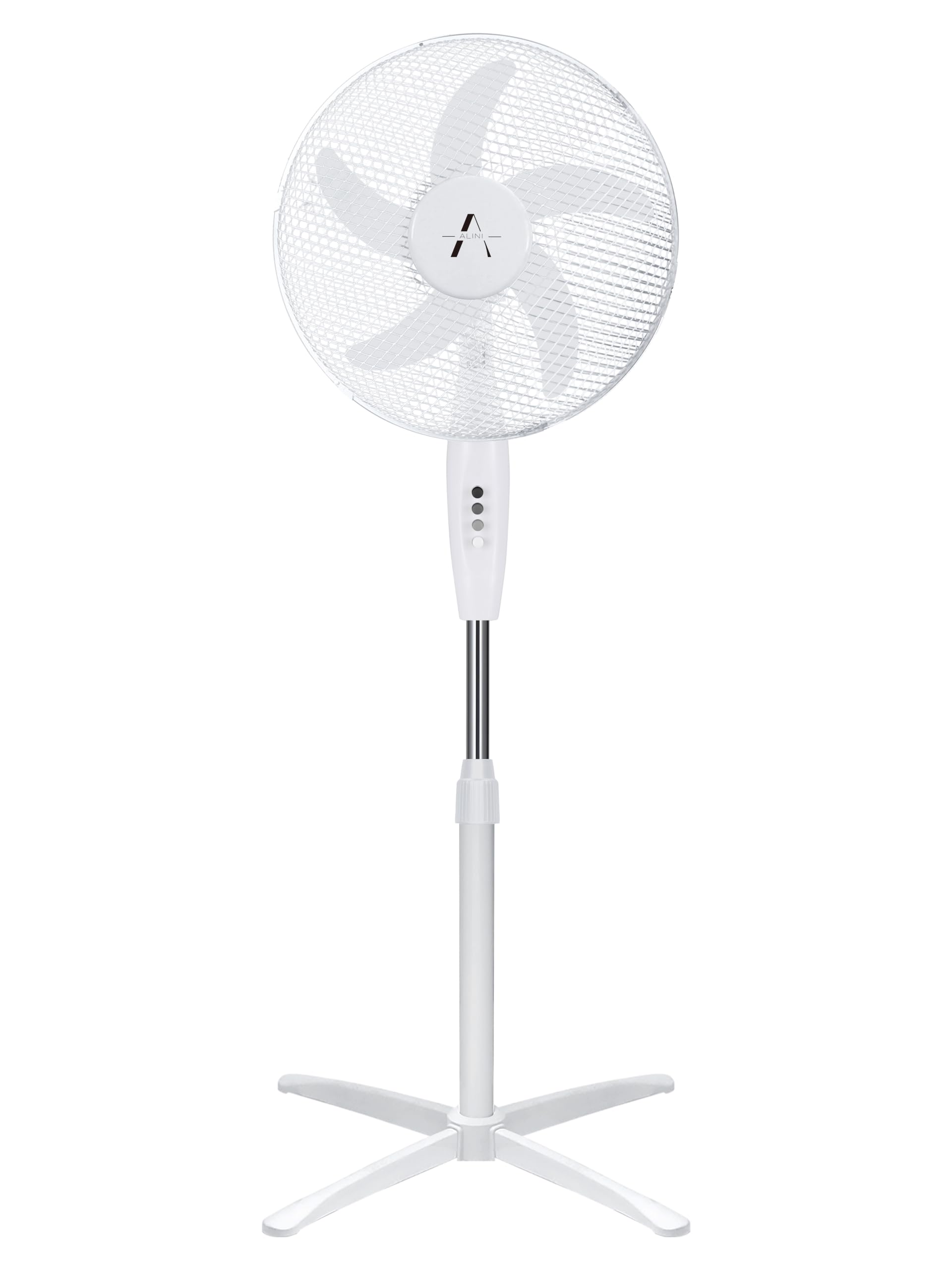 ALINI 16" Ocillating Pedestal Air Cooling Electric Fan, 3-Speed, 5 Fin Blade, Extendable Adjustable Stand, White