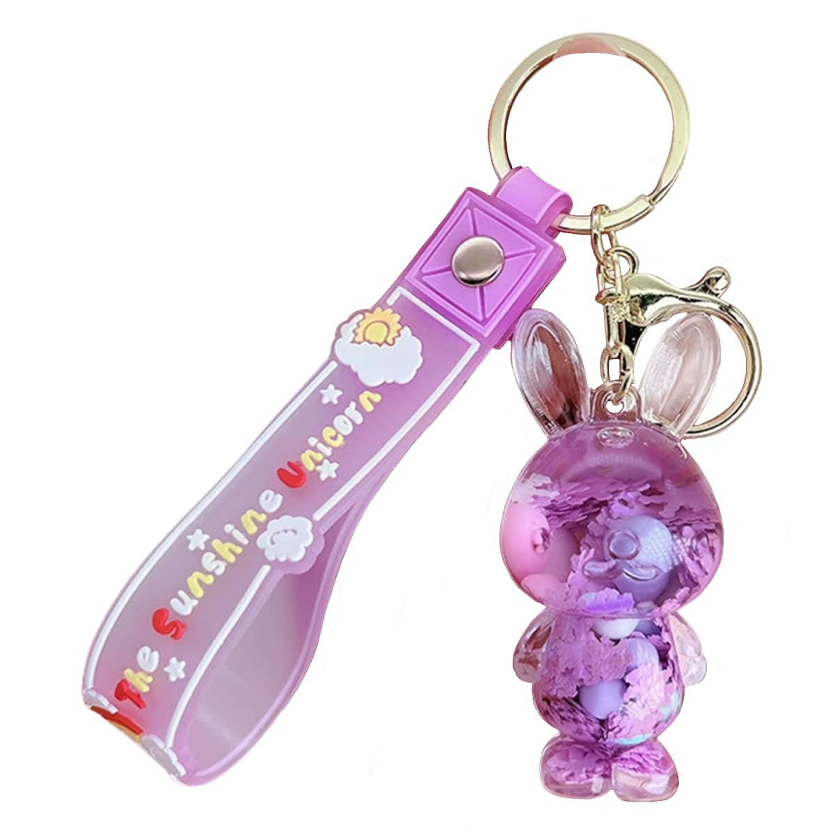 JTDZ Cute Rabbit Liquid Keychain Creative Floating Purple Dreamy Flower Quicksand Animal Keyring Backpack Pendant for Girl