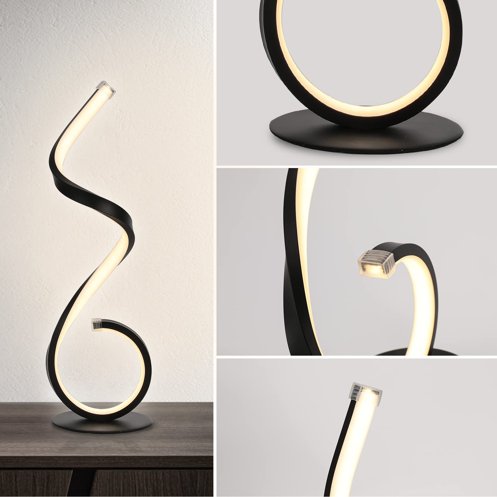 Lampada da tavolo a LED, design a spirale, 22 W, touch dimmabile, moderna, bianco caldo, 3 modalità colore, 10 livelli luminosità, per camera da letto, ufficio