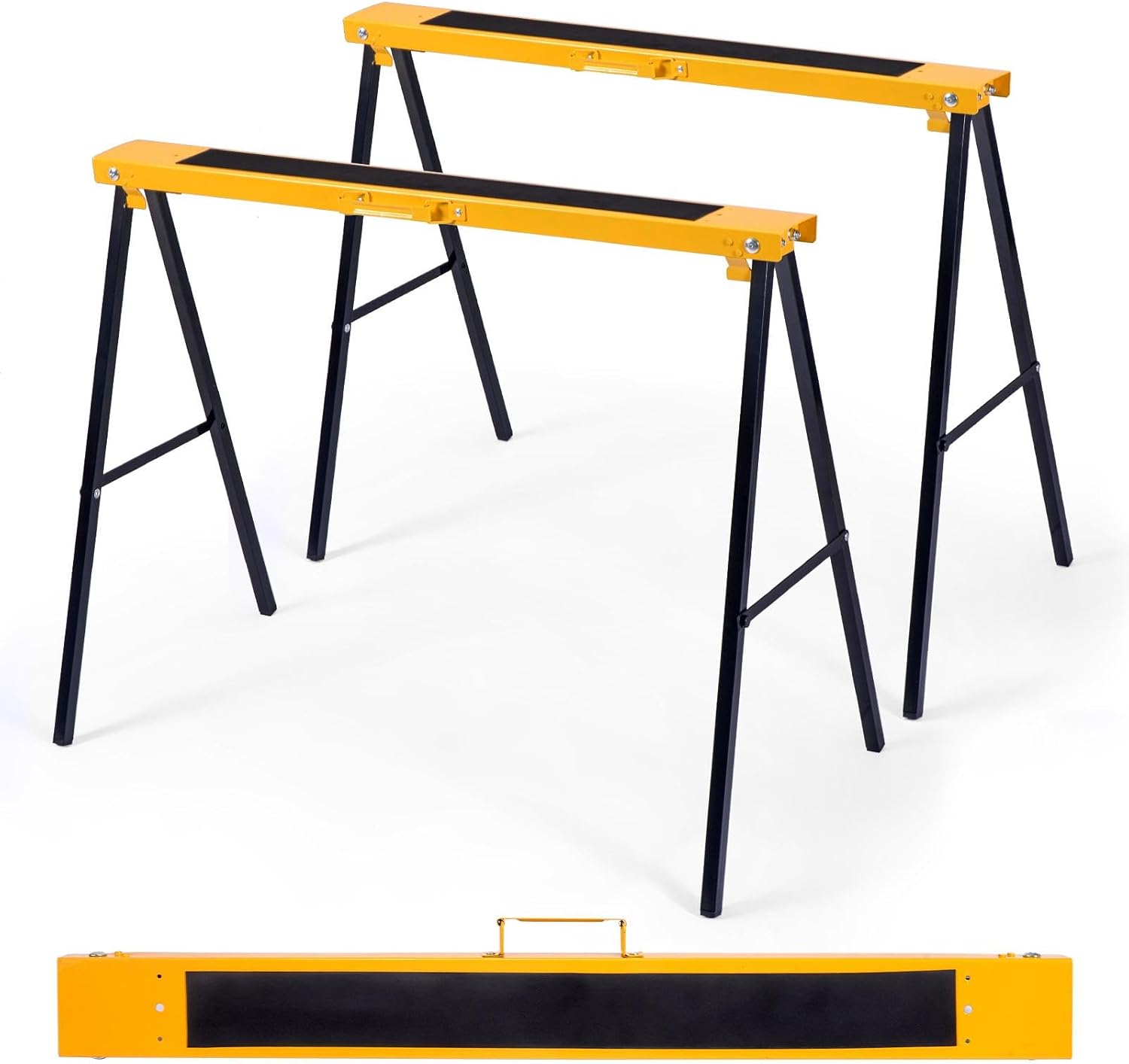 Nightcore Saw Horses 2 Pack, Folding Heavy Duty Work Horse with Non-slip Surface, Grip Handle, Fast Open Legs, 275 lbs Weight Capacity Each, Portable Metal Sawhorse for Woodworking, Twin Pack