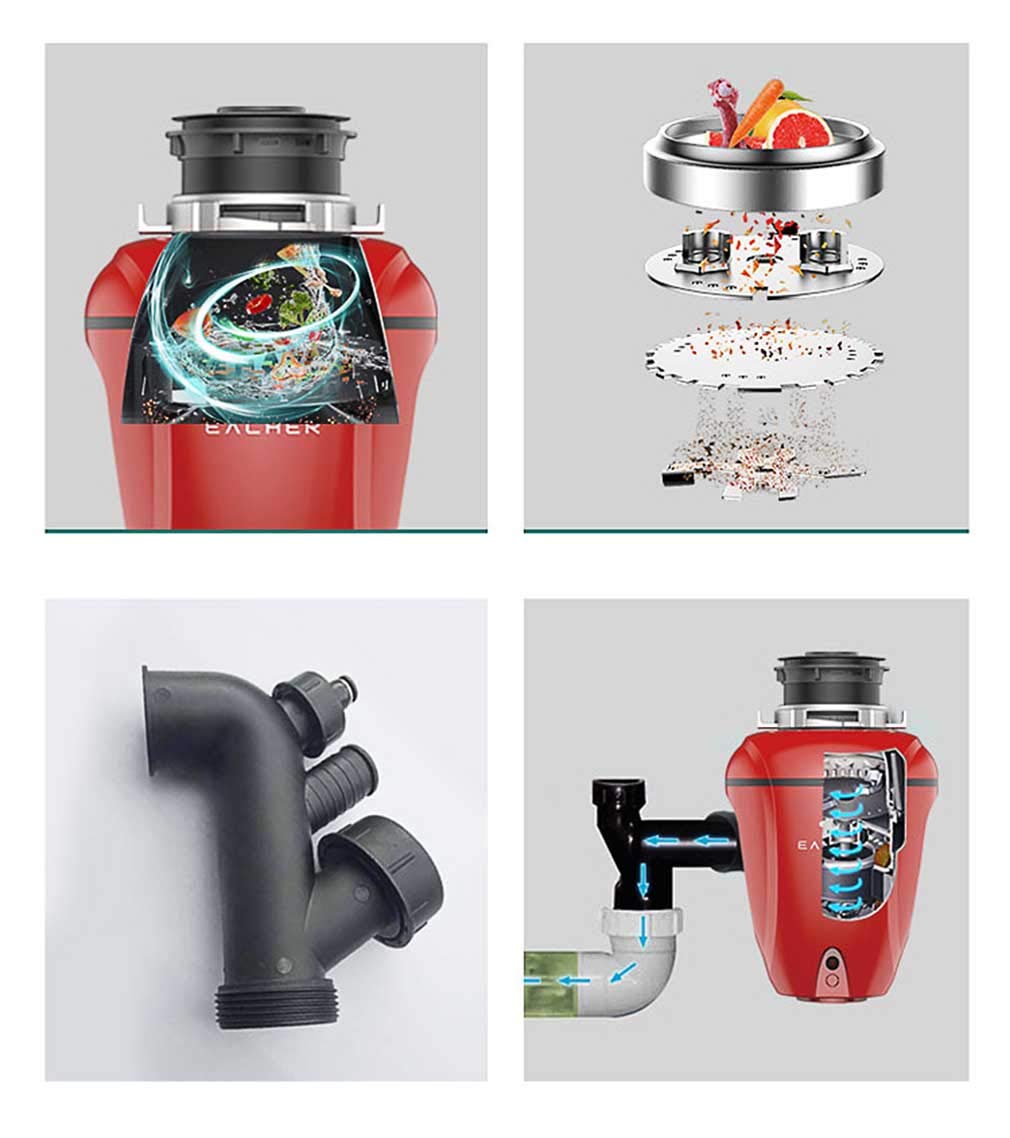 Durable Silencieux Broyeur de déchets Alimentaires Élimination des ordures ménagères Puissant, Robuste, Facile à Installer Chambre de broyage de 1100 ML Cuisine